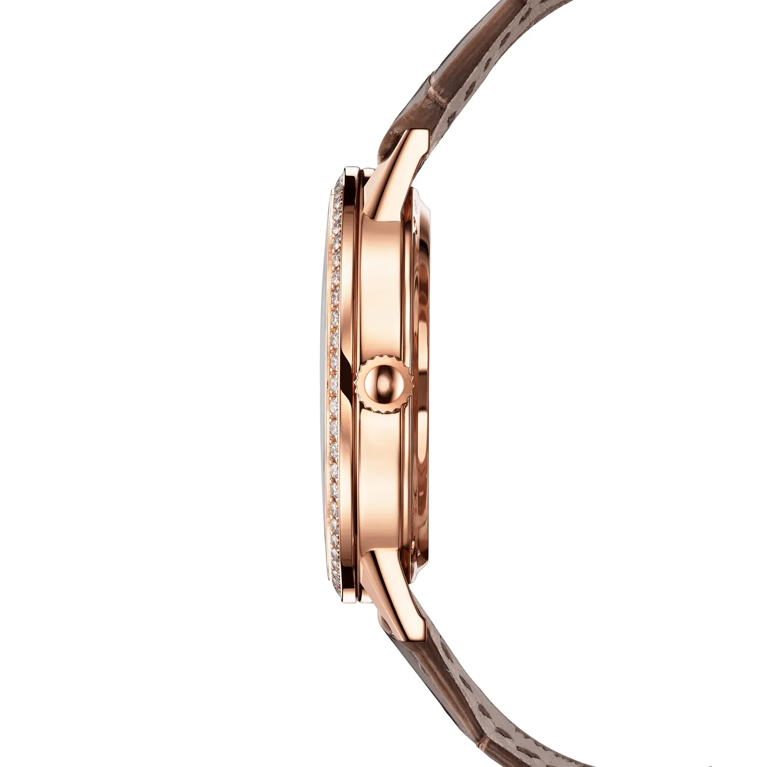 Montre RENDEZ-VOUS Night & Day Medium Bracelet alligator taupe, Boucle déployante or rose, Cadran argenté guilloché chiffres appliqués or rose