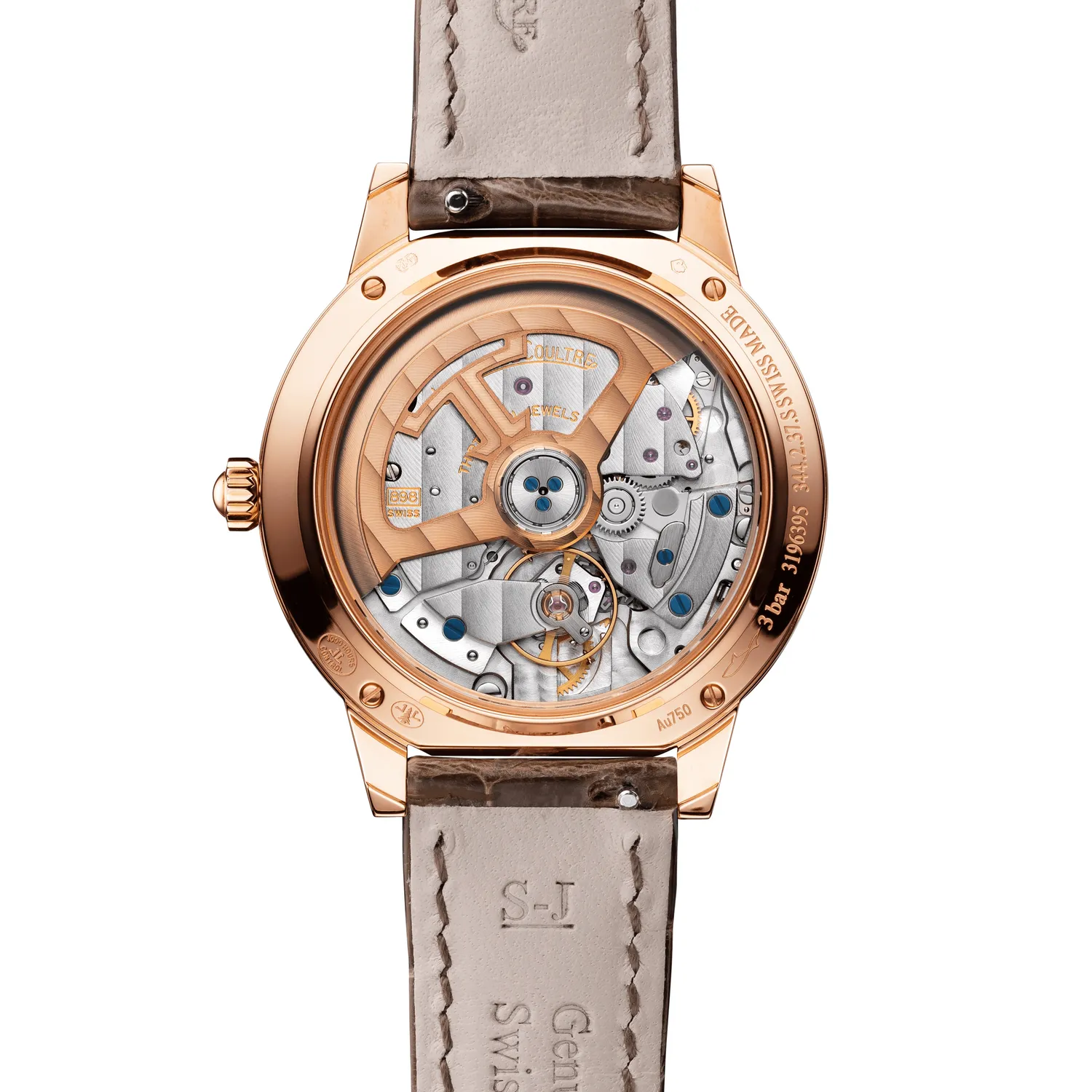 Montre RENDEZ-VOUS Night & Day Medium Bracelet alligator taupe, Boucle déployante or rose, Cadran argenté guilloché chiffres appliqués or rose