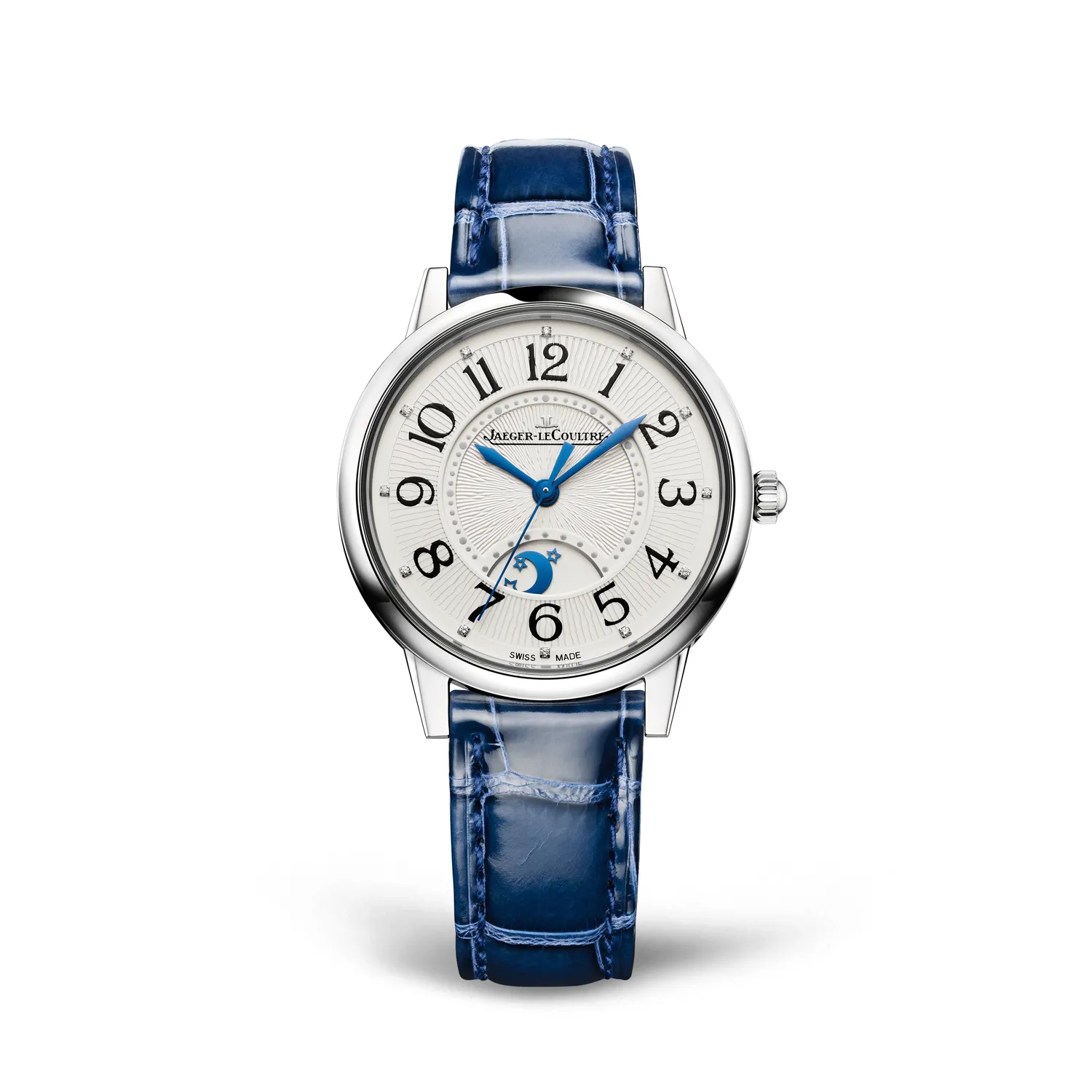 Montre RENDEZ-VOUS Night & Day Medium Bracelet alligator bleu, Boucle déployante, Cadran argenté guilloché