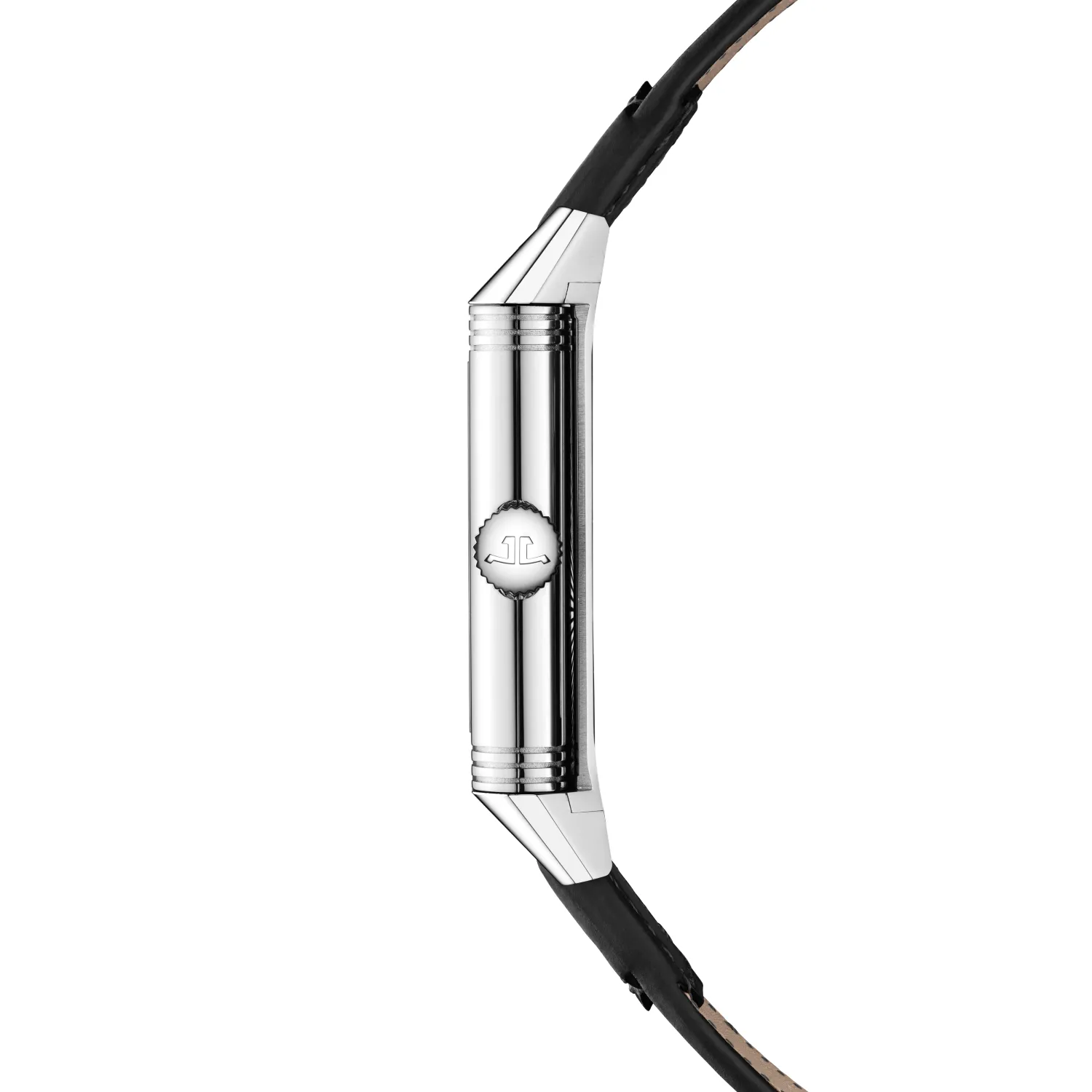 Montre REVERSO CLASSIC Large Small Seconds, Bracelet veau noir Fagliano, Boucle ardillon, Cadran argenté guilloché brossé vertical chiffres arabes