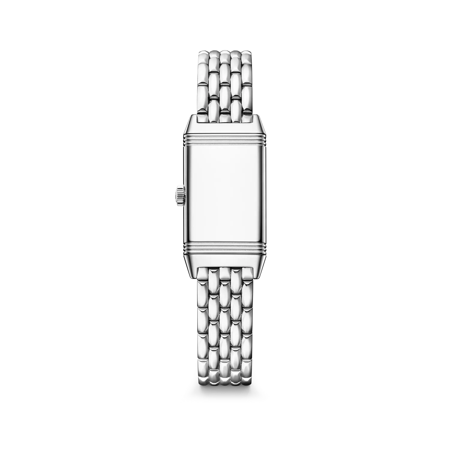 Montre REVERSO CLASSIC "Origin" sertie diamants, Bracelet acier "grain de riz", Cadran argenté guilloché et brossé vertical