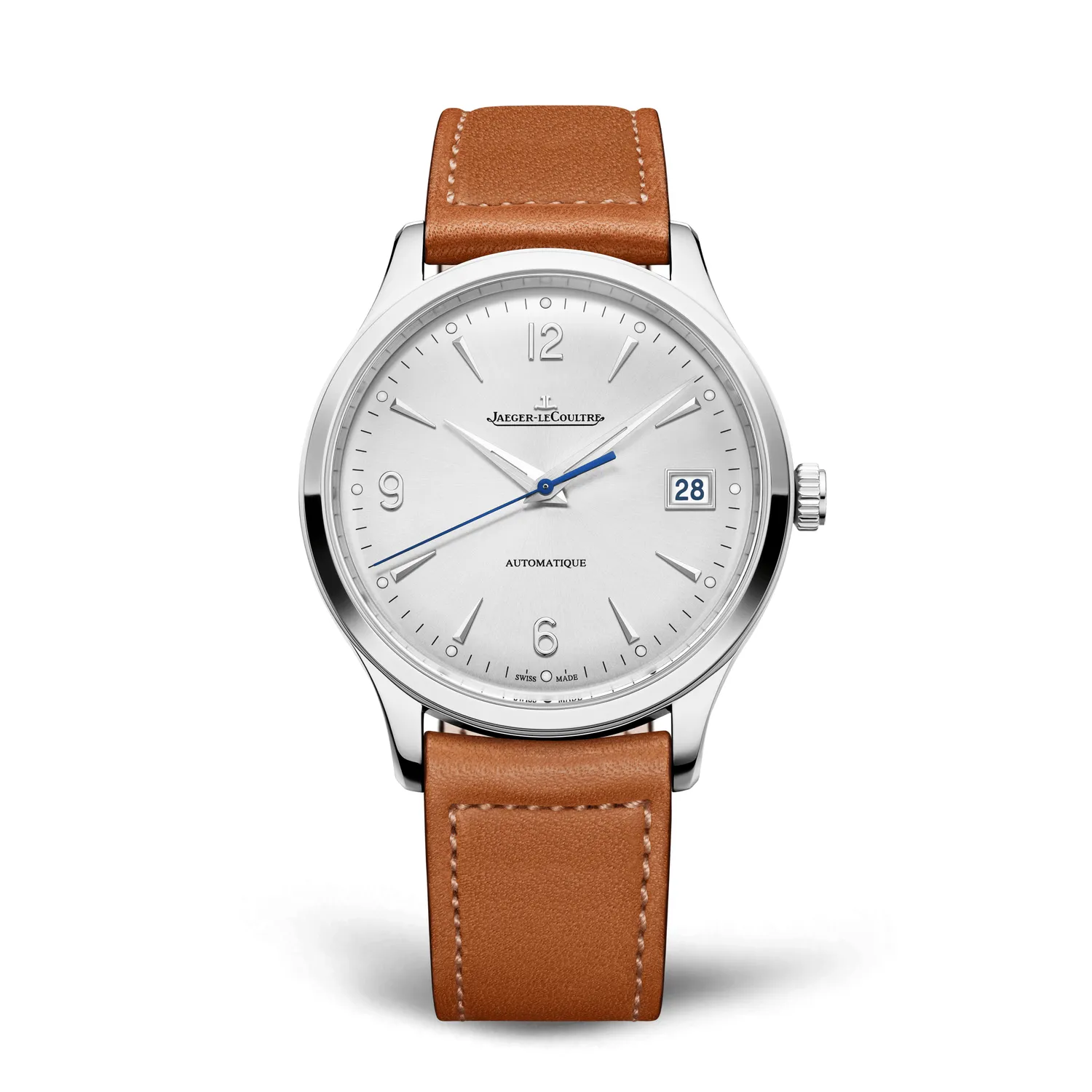 Montre MASTER CONTROL Date Bracelet cuir veau marron, Boucle déployante, Cadran argenté soleillé