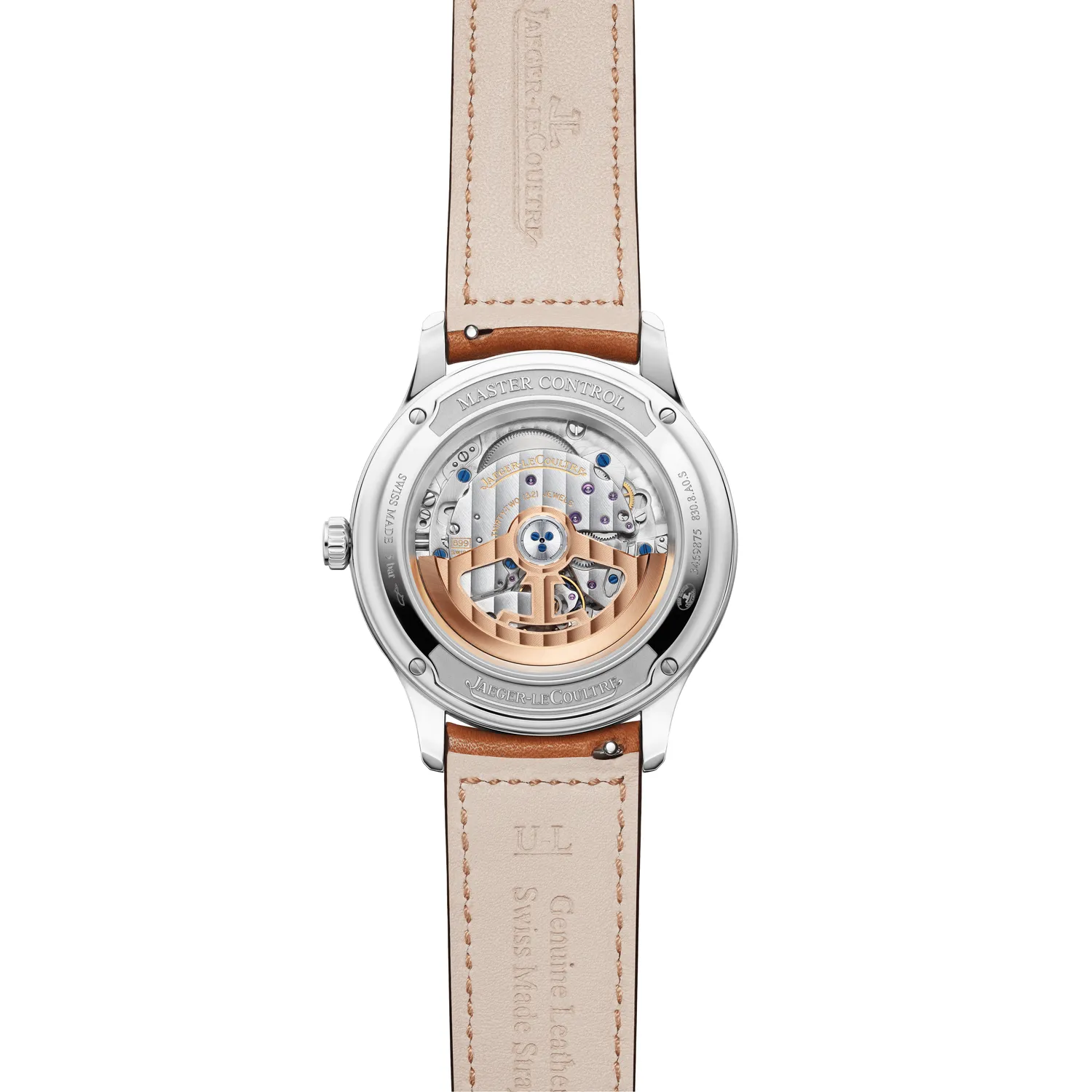 Montre MASTER CONTROL Date Bracelet cuir veau marron, Boucle déployante, Cadran argenté soleillé