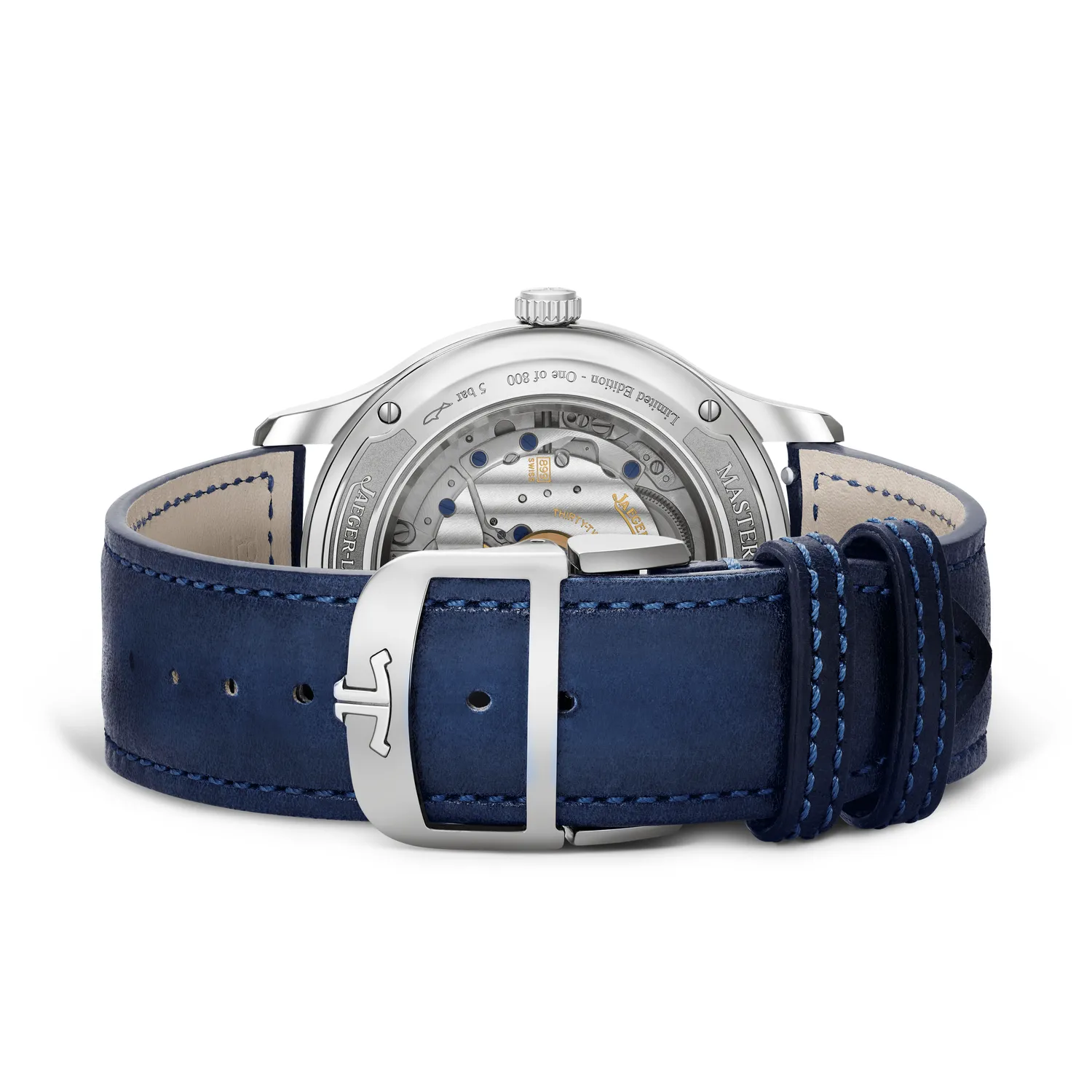 Montre MASTER CONTROL Date Bracelet cuir veau bleu, Boucle déployante, Cadran bleu soleillé brossé
