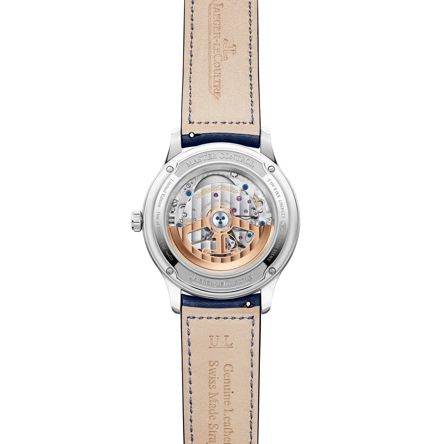 Montre MASTER CONTROL Date Bracelet cuir veau bleu, Boucle déployante, Cadran bleu soleillé brossé