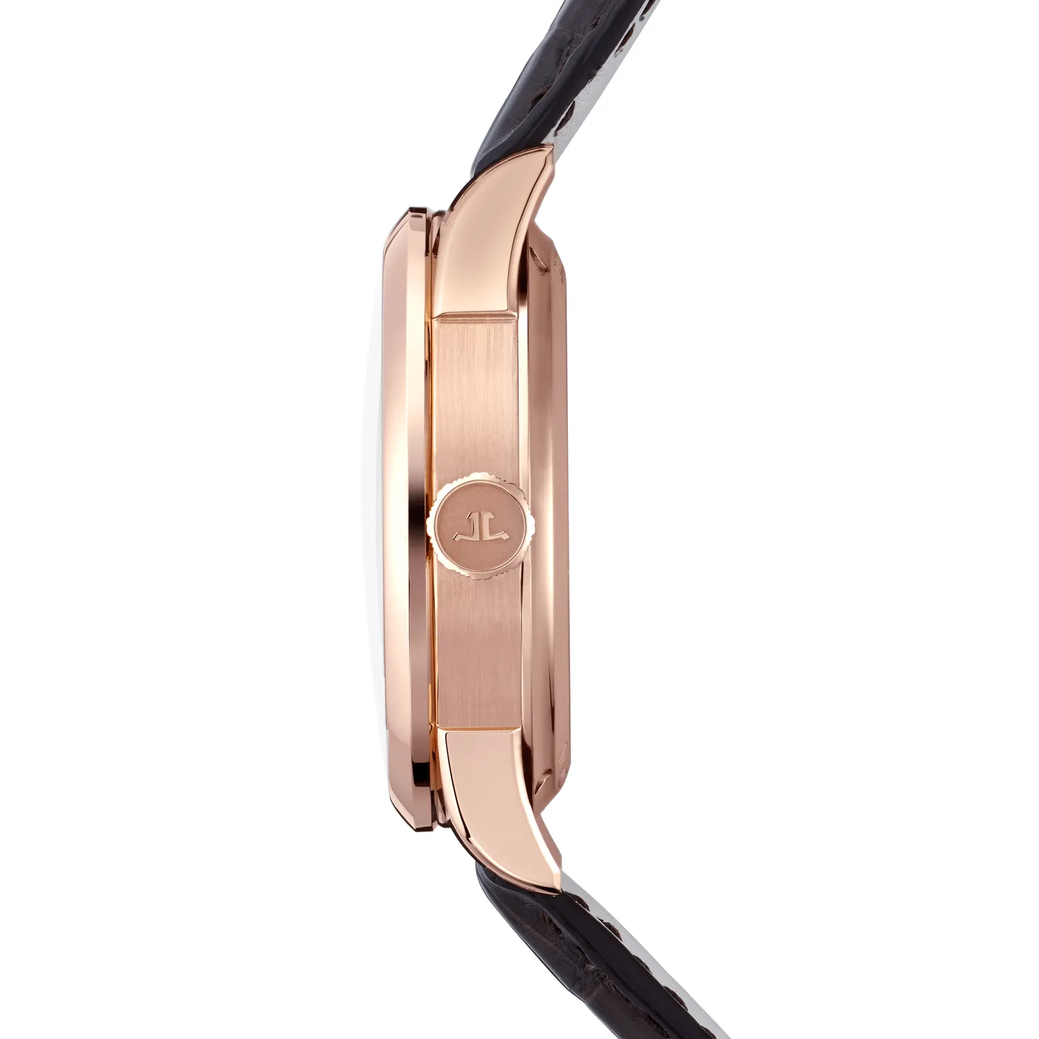 Montre DUOMETRE A QUANTIEME LUNAIRE Bracelet alligator marron foncé, Boucle déployante or rose, Cadran argenté grainé