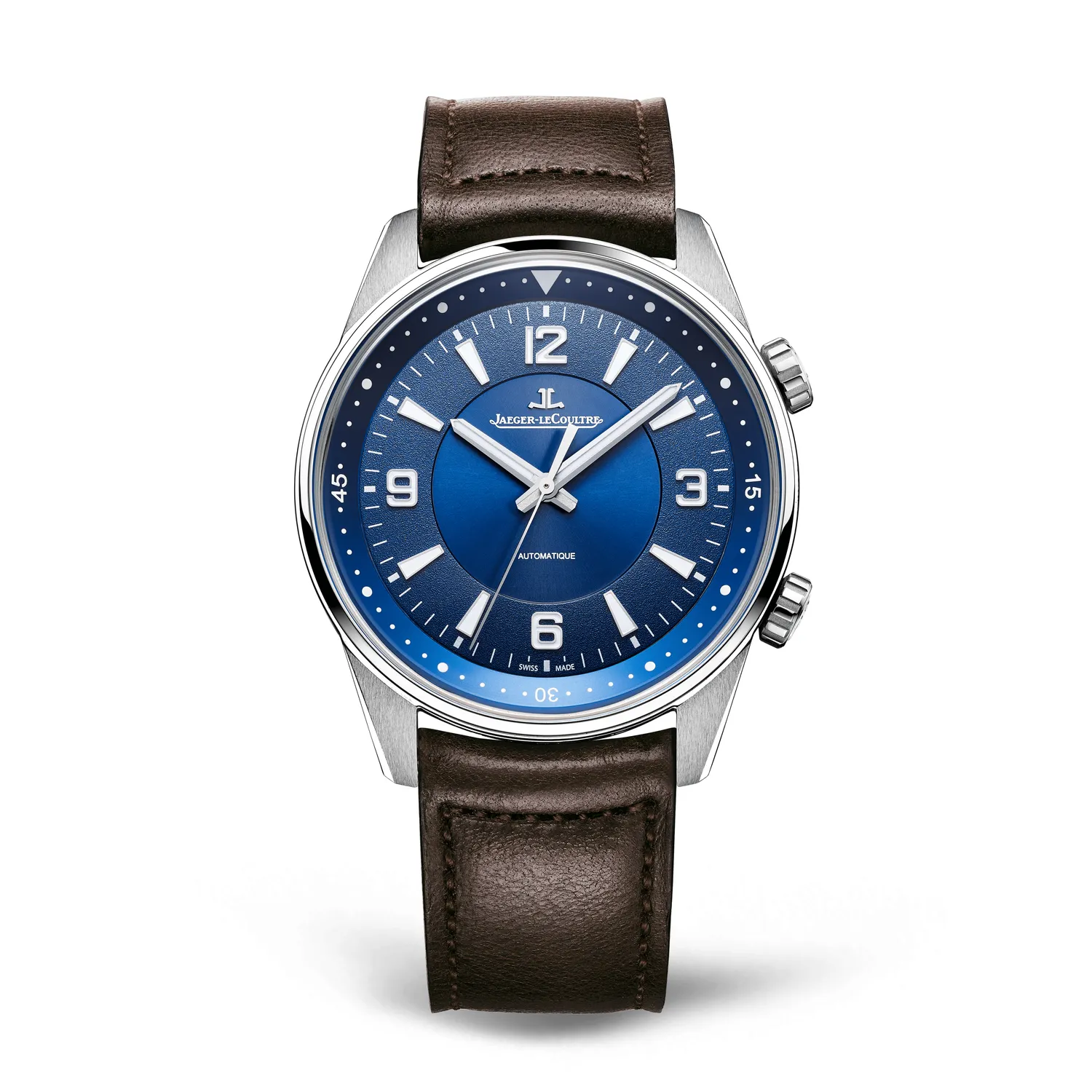 Montre POLARIS Automatic Bracelet veau marron, Boucle déployante, Cadran bleu chiffres blancs