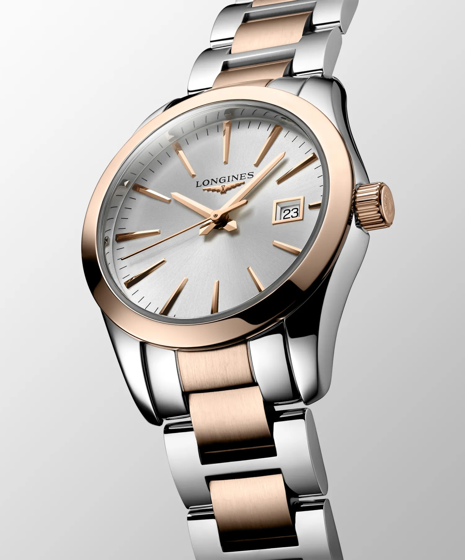 Montre CONQUEST CLASSIC, Bracelet acier et PVD rose, Cadran argenté soleillé