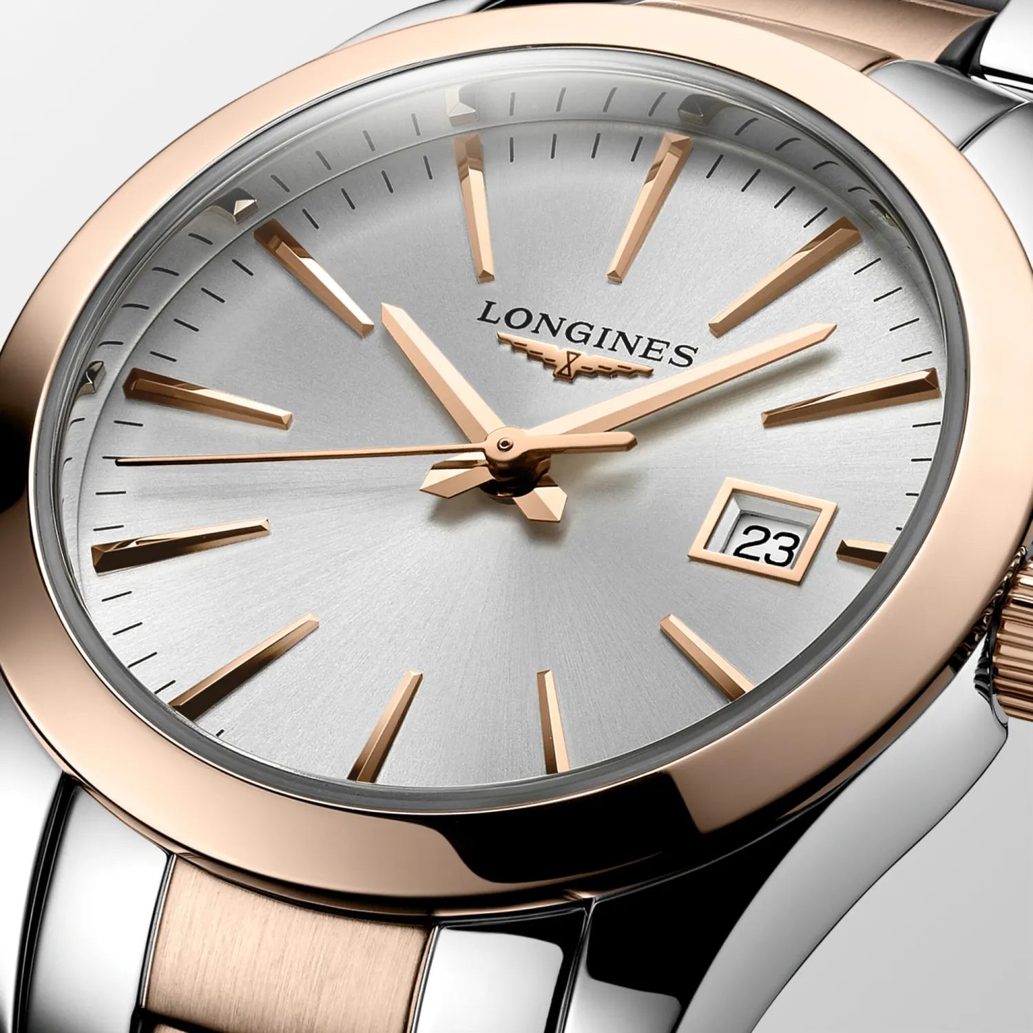 Montre CONQUEST CLASSIC, Bracelet acier et PVD rose, Cadran argenté soleillé