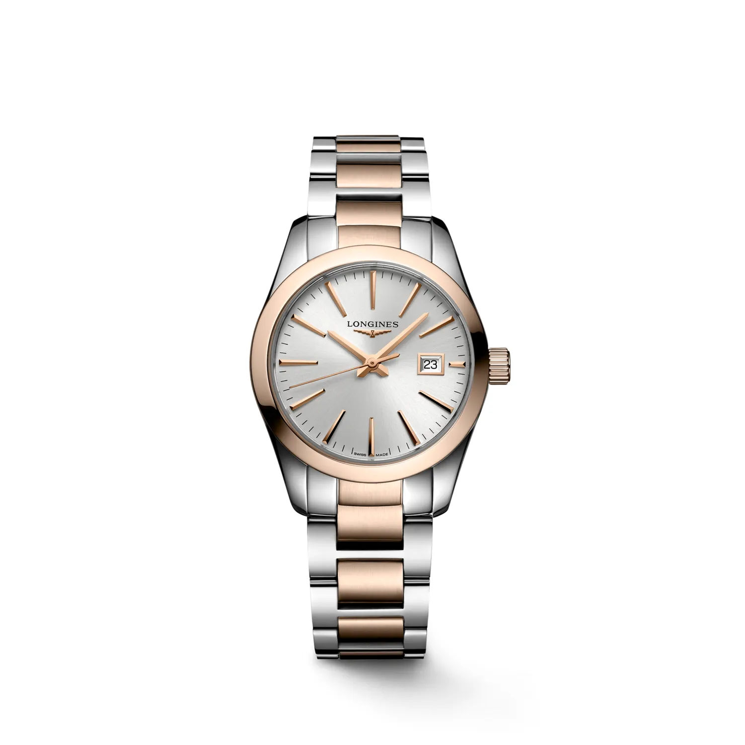 Montre CONQUEST CLASSIC, Bracelet acier et PVD rose, Cadran argenté soleillé