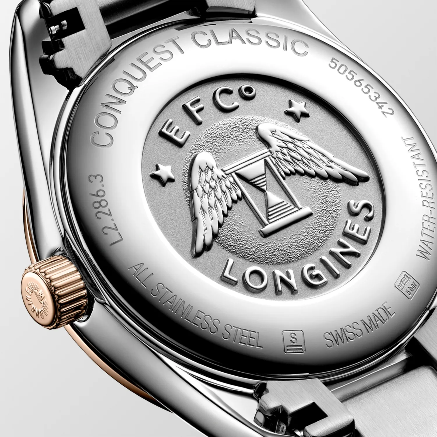 Montre CONQUEST CLASSIC, Bracelet acier et PVD rose, Cadran argenté soleillé