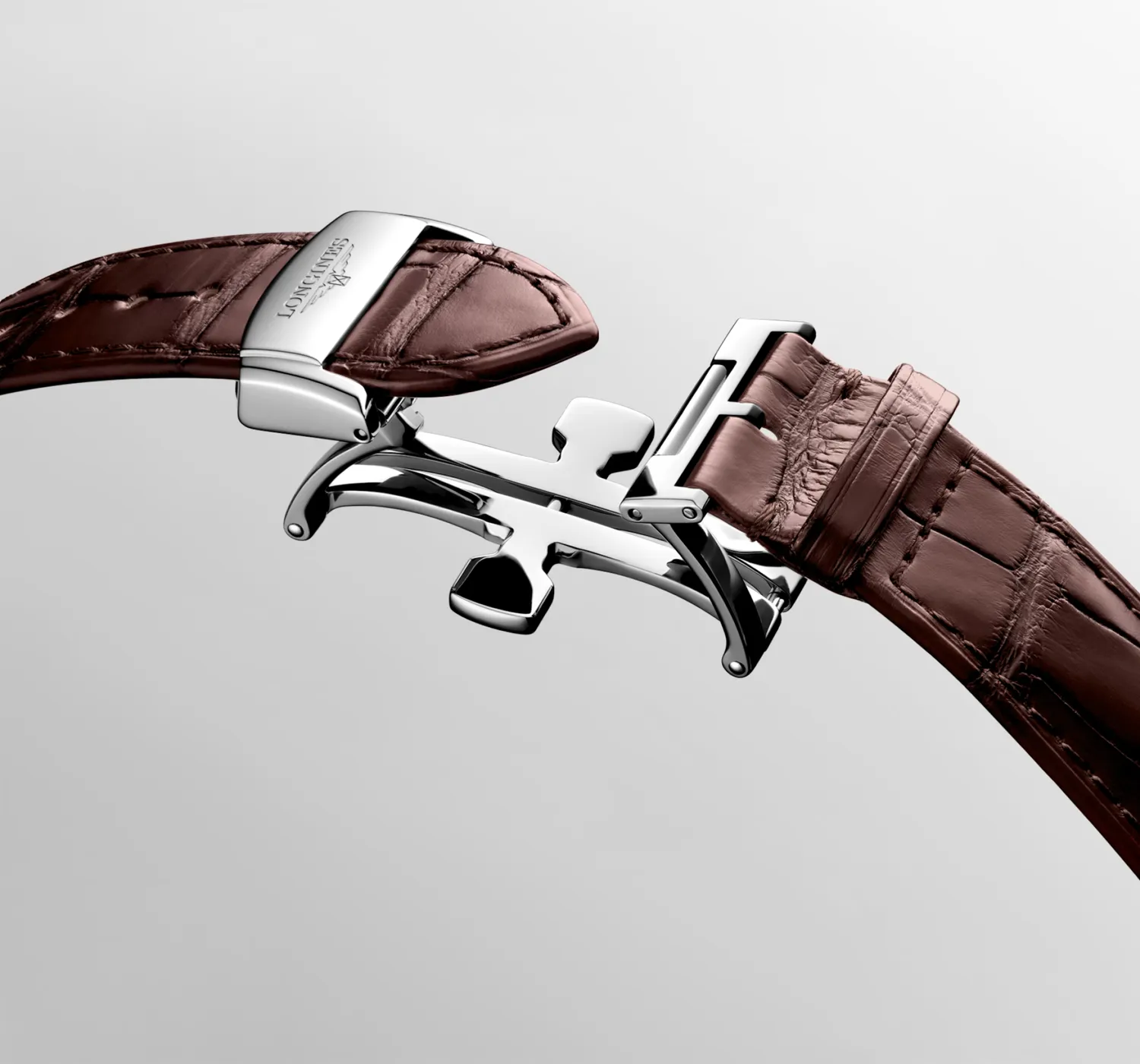 Montre LONGINES MASTER COLLECTION Chrono Monopusher Mécanique, Bracelet alligator brun, Boucle déployante, Cadran ivoire grain d'orge