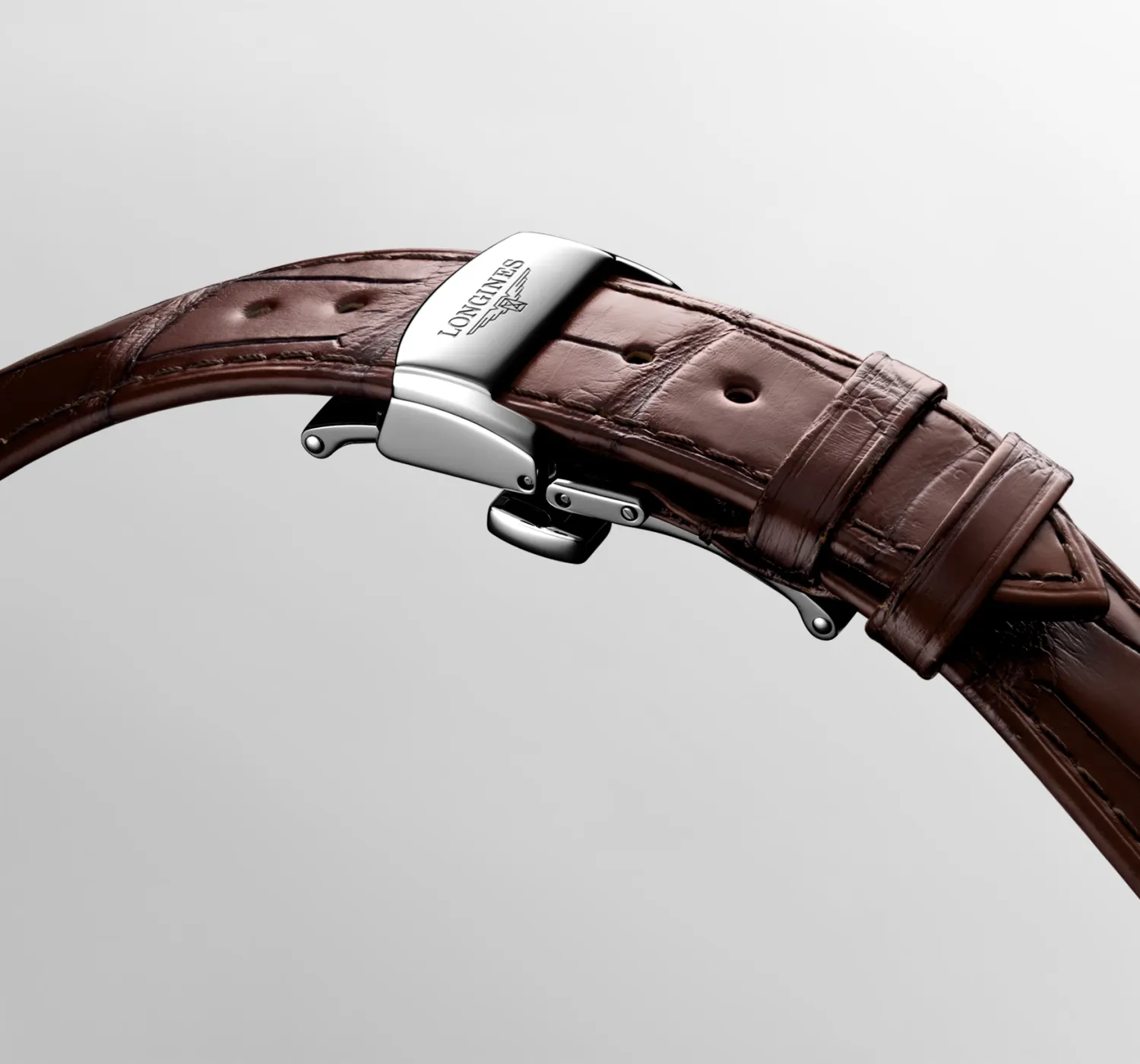 Montre LONGINES MASTER COLLECTION Chrono Monopusher Mécanique, Bracelet alligator brun, Boucle déployante, Cadran ivoire grain d'orge