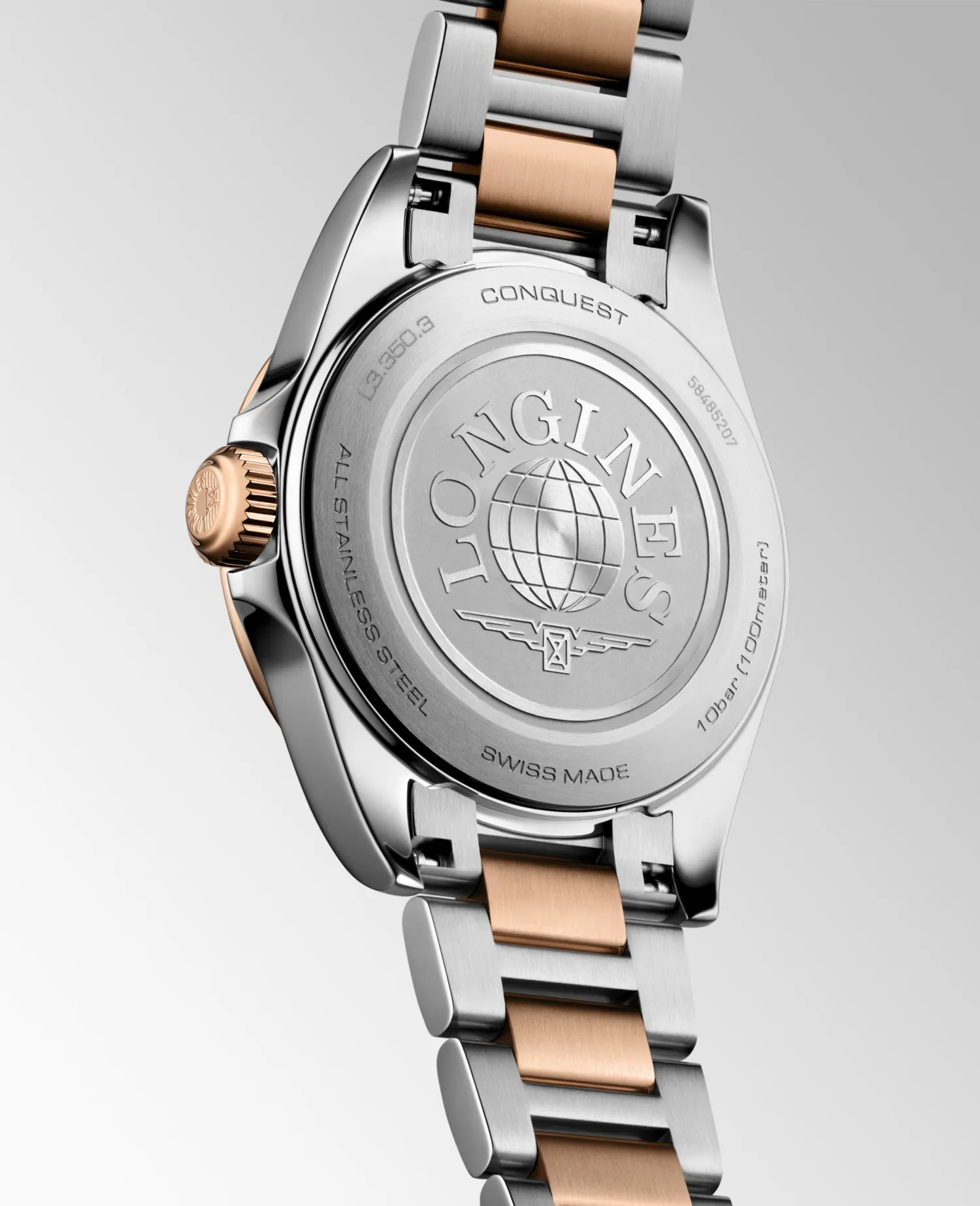 Montre CONQUEST acier et PVD rose, Bracelet acier et PVD rose, Cadran blanc sablé aiguilles roses