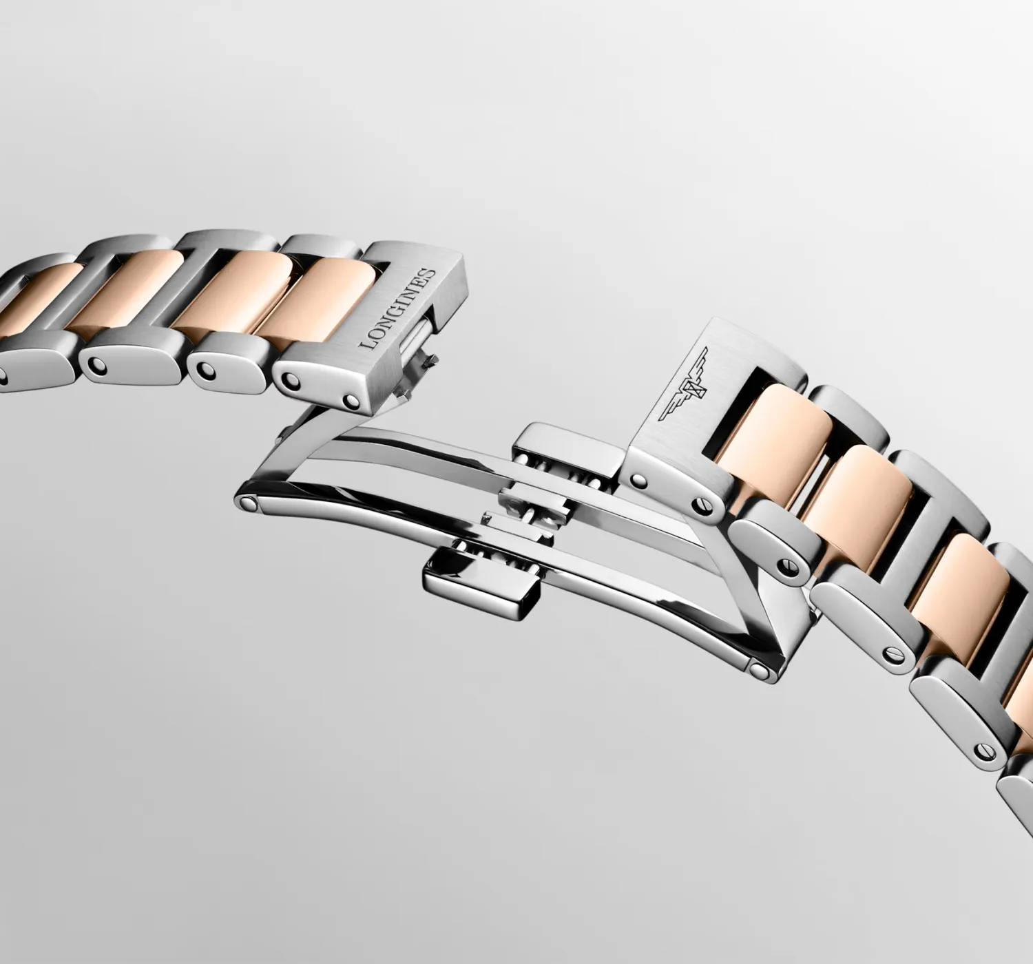 Montre CONQUEST acier et PVD rose, Bracelet acier et PVD rose, Cadran blanc sablé aiguilles roses