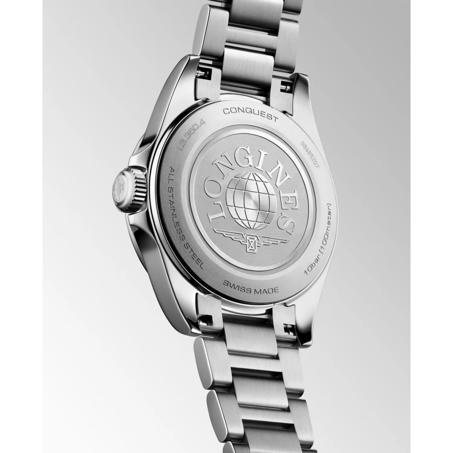 Montre CONQUEST Quartz, Bracelet acier, Cadran nacre blanche index diamants