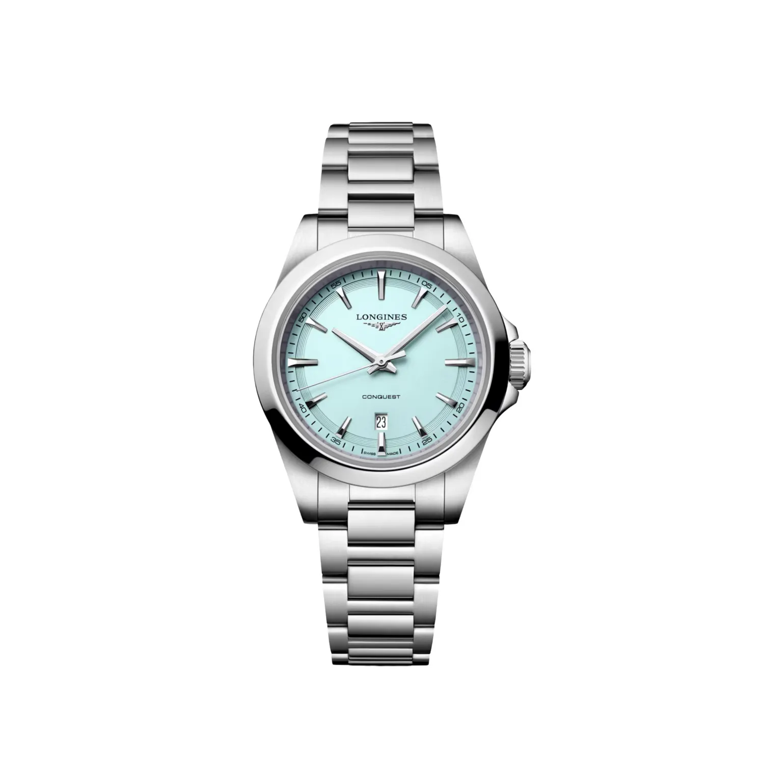 Montre CONQUEST Quartz, Bracelet acier, Cadran bleu menthe sablé index