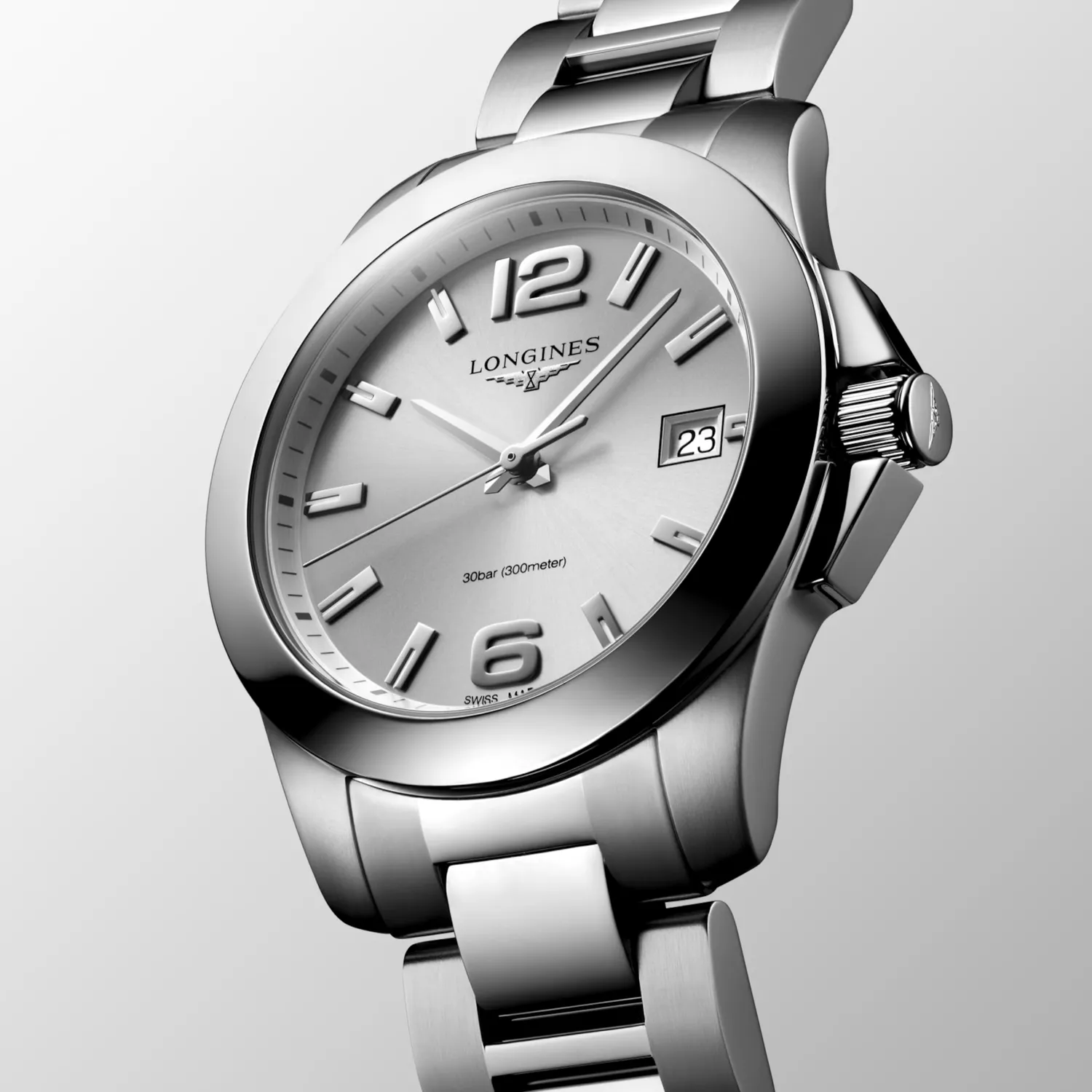 Montre CONQUEST Quartz, Bracelet acier, Cadran argenté soleillé
