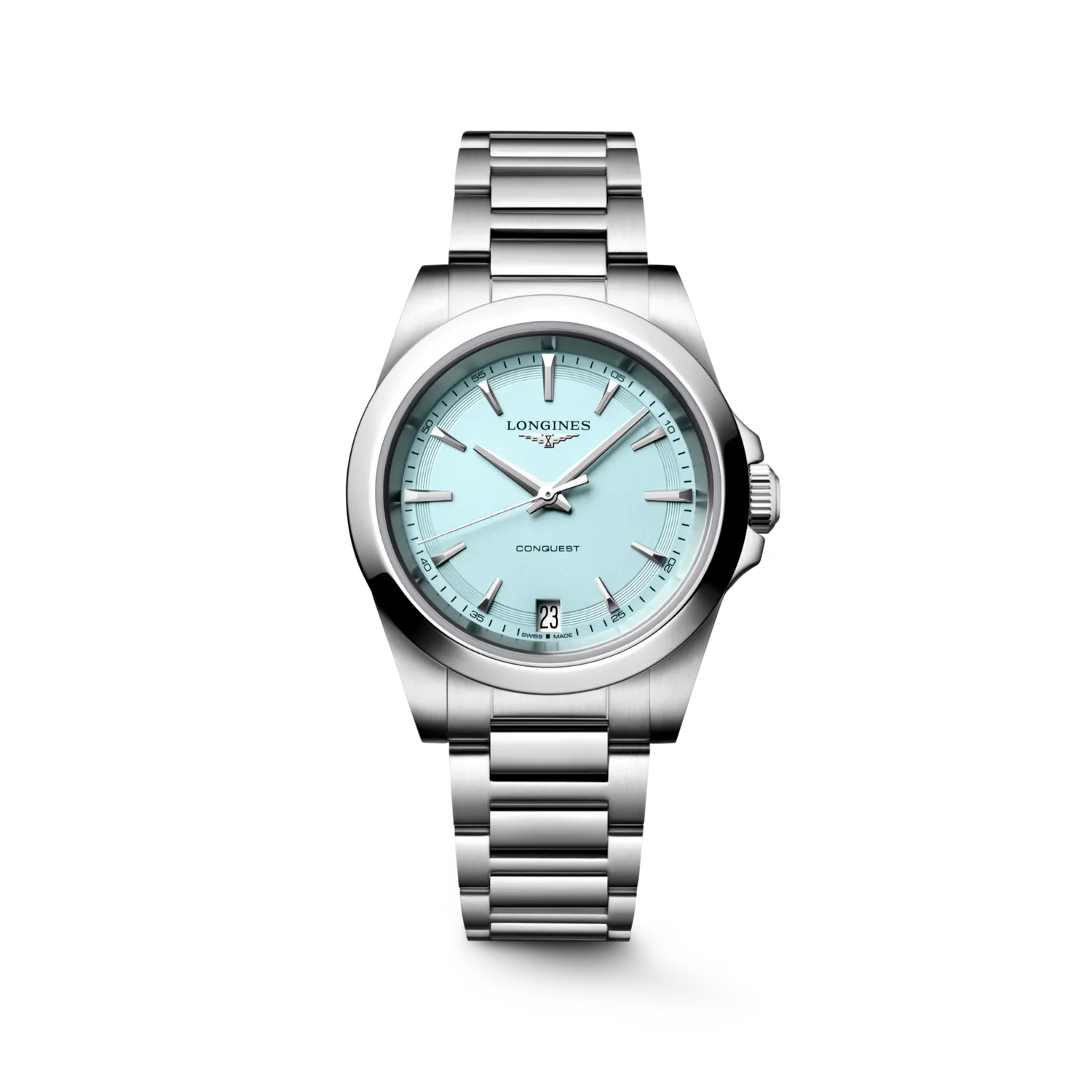Montre CONQUEST Quartz, Bracelet acier, Cadran bleu menthe sablé index