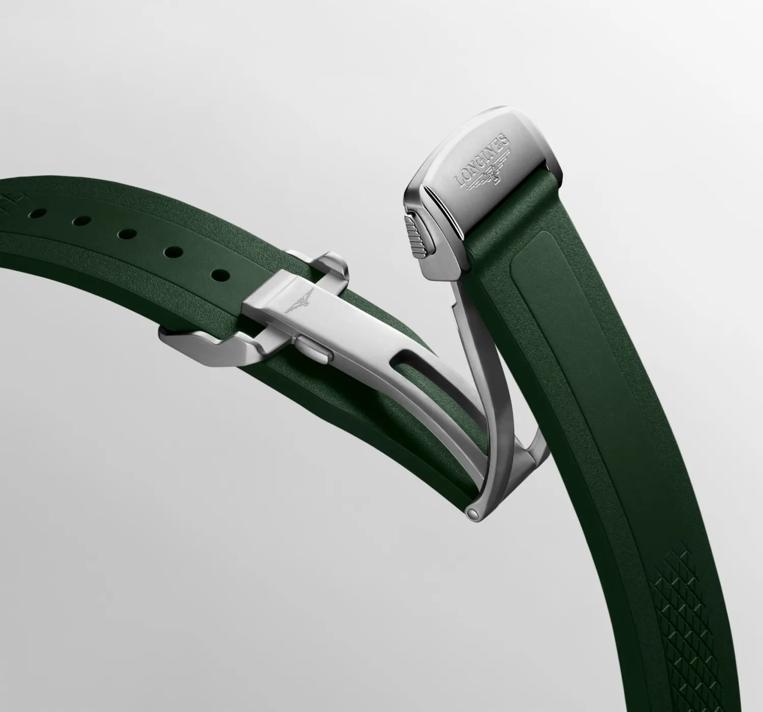 Montre CONQUEST, Bracelet caoutchouc vert, Boucle déployante, Cadran vert soleillé