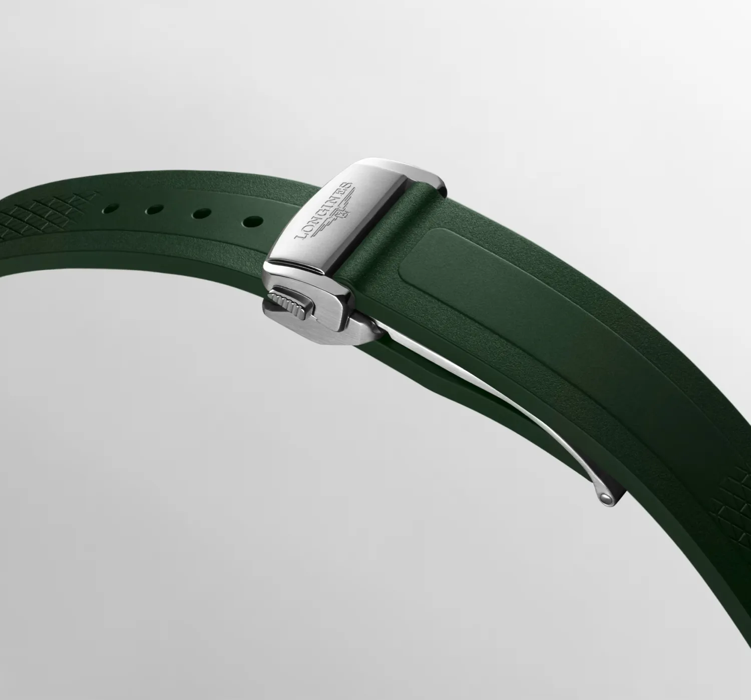 Montre CONQUEST, Bracelet caoutchouc vert, Boucle déployante, Cadran vert soleillé