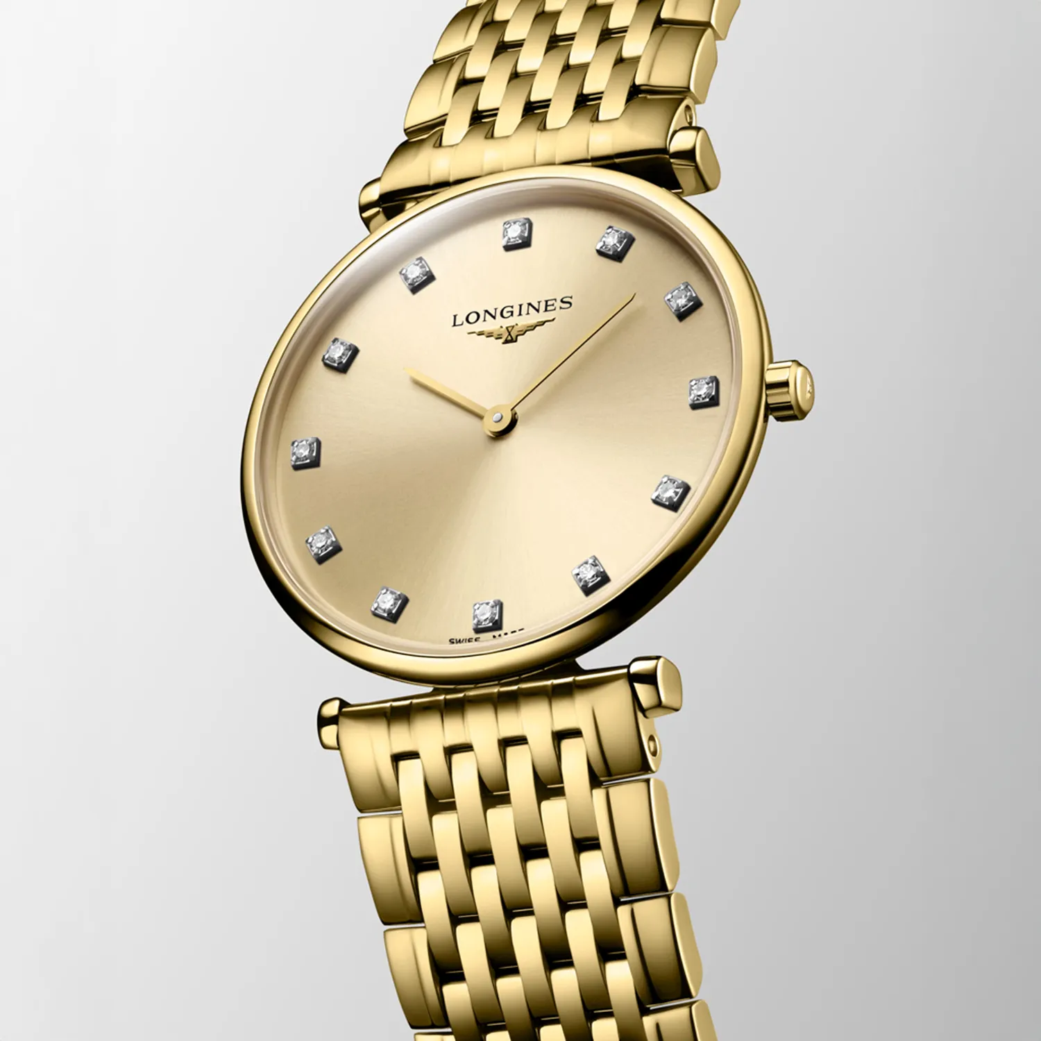 Montre LA GRANDE CLASSIQUE DE LONGINES, Bracelet PVD jaune, Cadran doré 12 diamants950