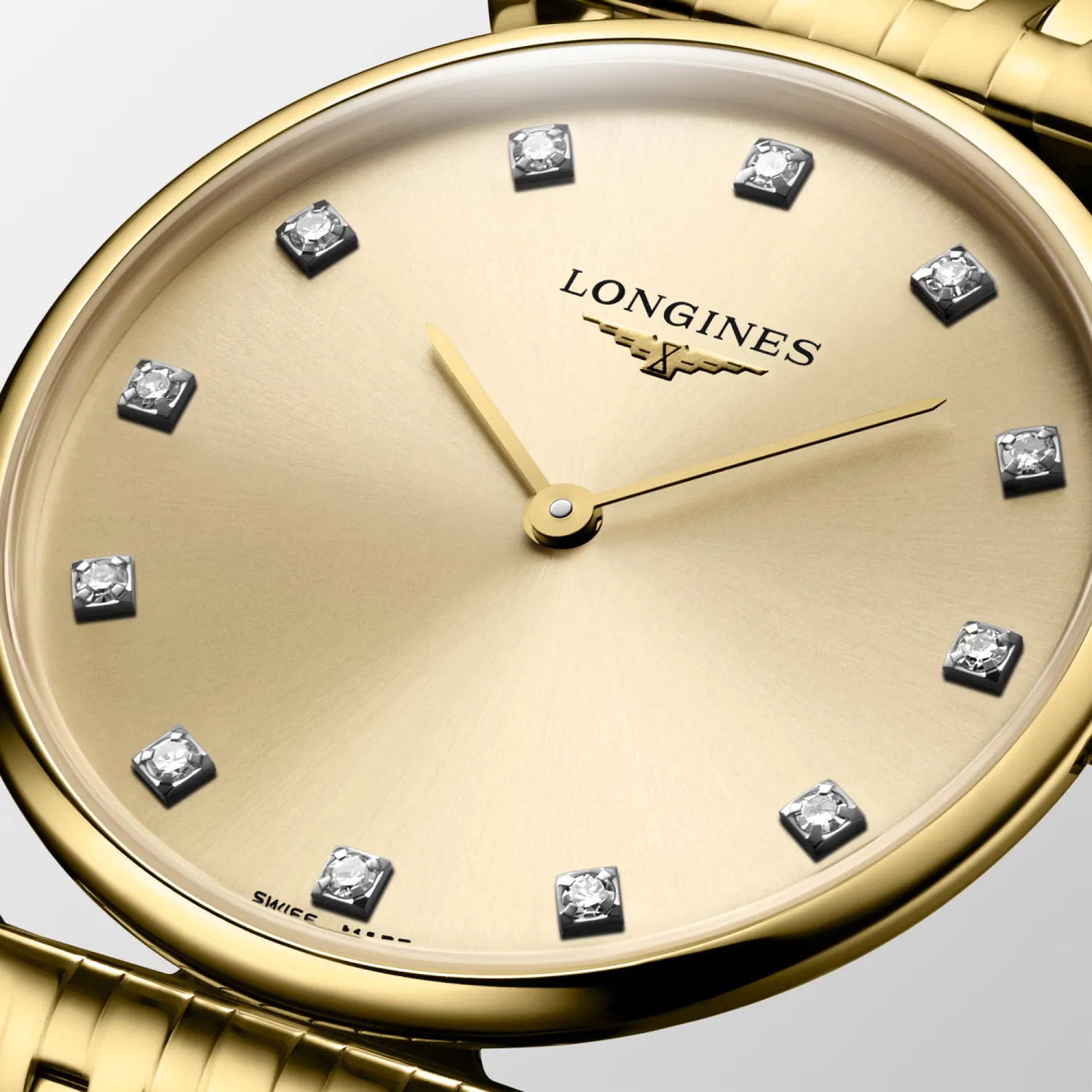Montre LA GRANDE CLASSIQUE DE LONGINES, Bracelet PVD jaune, Cadran doré 12 diamants950