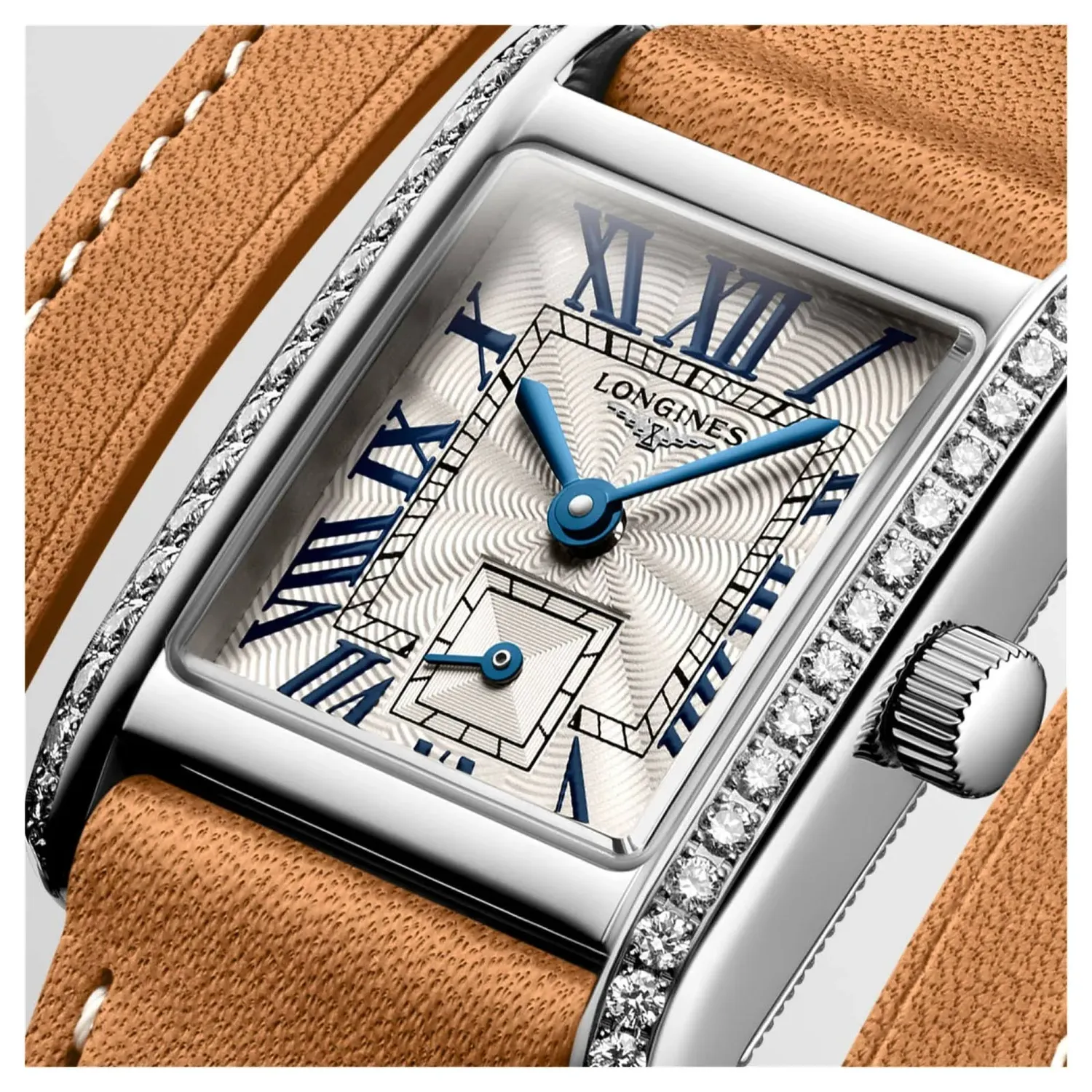 Montre Longines Mini DolceVita Sertie Diamants Bracelet Cuir Brun