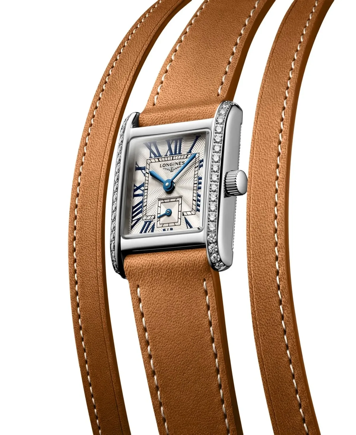 Montre Longines Mini DolceVita Sertie Diamants Bracelet Cuir Brun