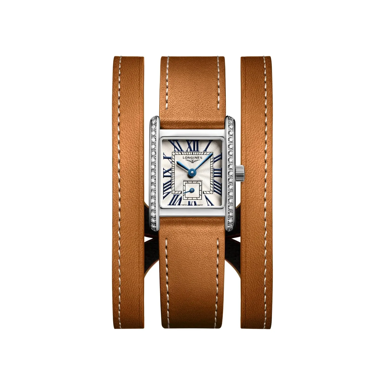 Montre Longines Mini DolceVita Sertie Diamants Bracelet Cuir Brun