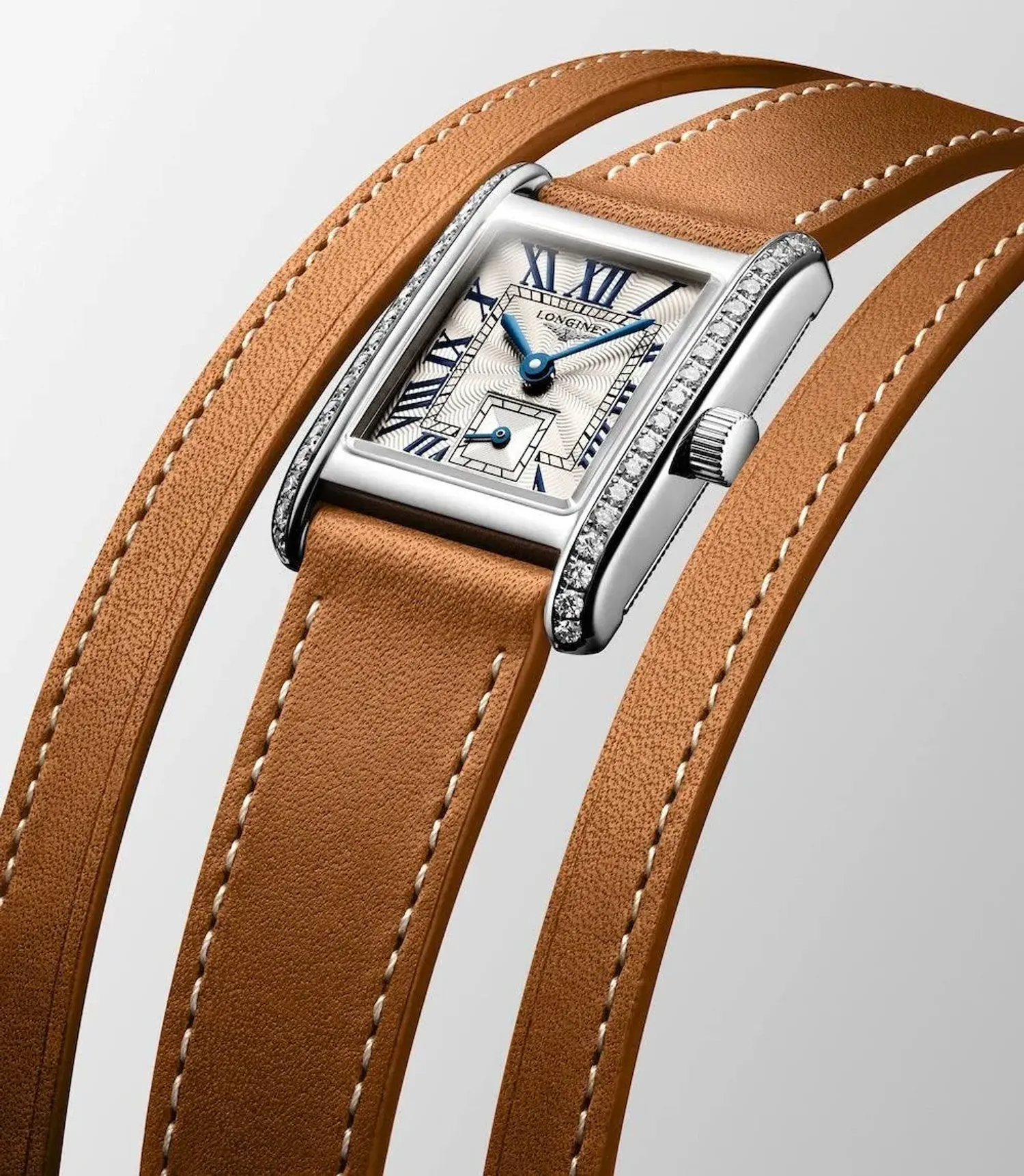 Montre Longines Mini DolceVita Sertie Diamants Bracelet Cuir Brun