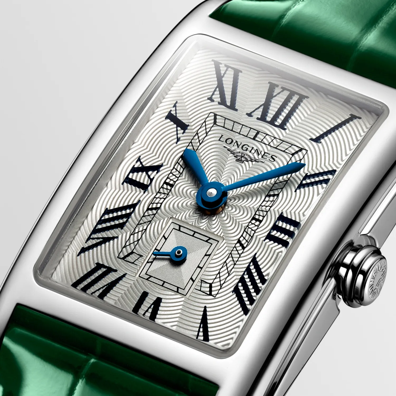 Montre LONGINES DOLCEVITA Bracelet alligator vert interchangeable, Boucle ardillon, Cadran argenté flinqué