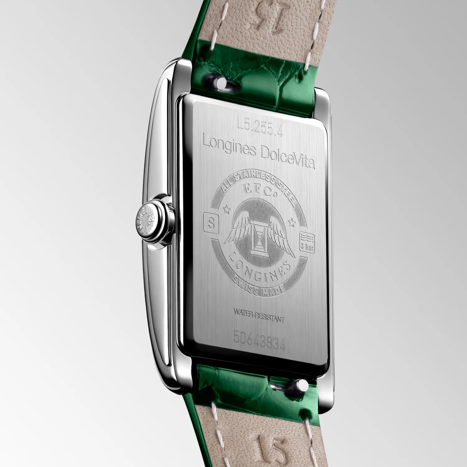 Montre LONGINES DOLCEVITA Bracelet alligator vert interchangeable, Boucle ardillon, Cadran argenté flinqué