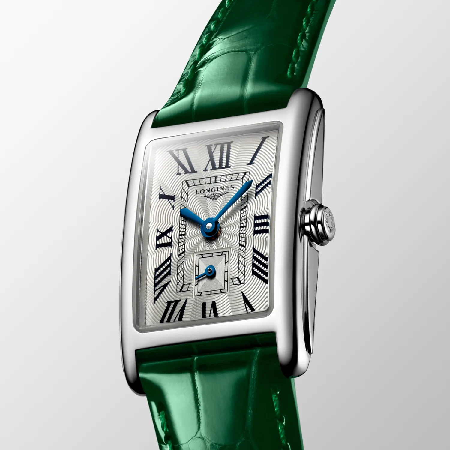 Montre LONGINES DOLCEVITA Bracelet alligator vert interchangeable, Boucle ardillon, Cadran argenté flinqué