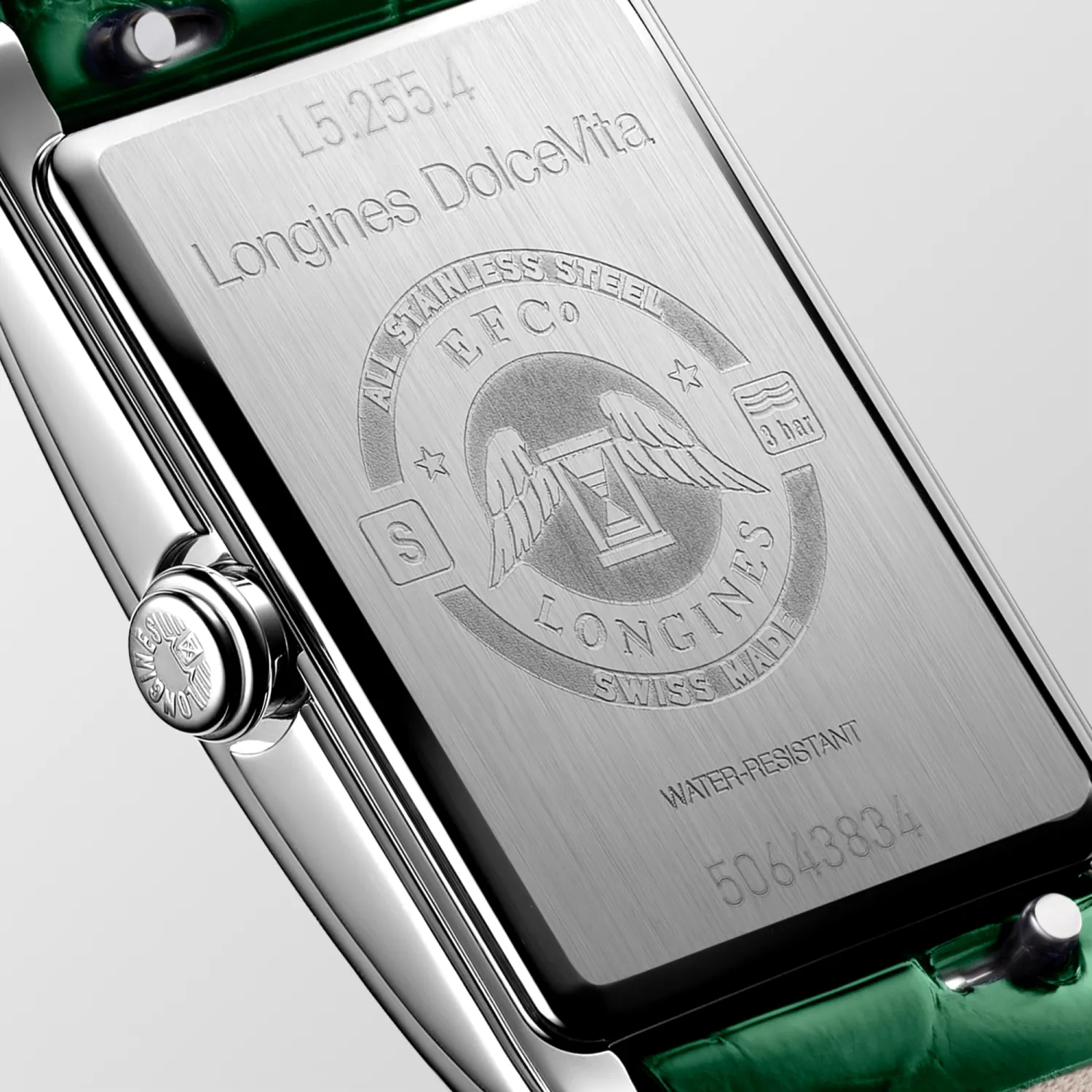 Montre LONGINES DOLCEVITA Bracelet alligator vert interchangeable, Boucle ardillon, Cadran argenté flinqué