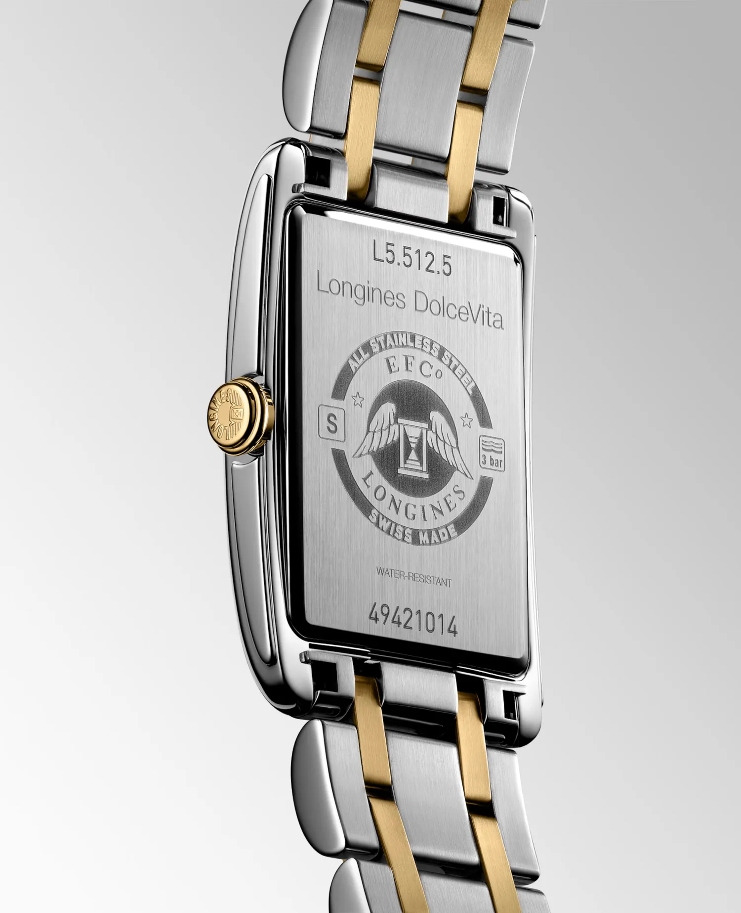 Montre LONGINES DOLCEVITA, Bracelet acier et coiffe or jaune, Cadran argenté "flinqué"