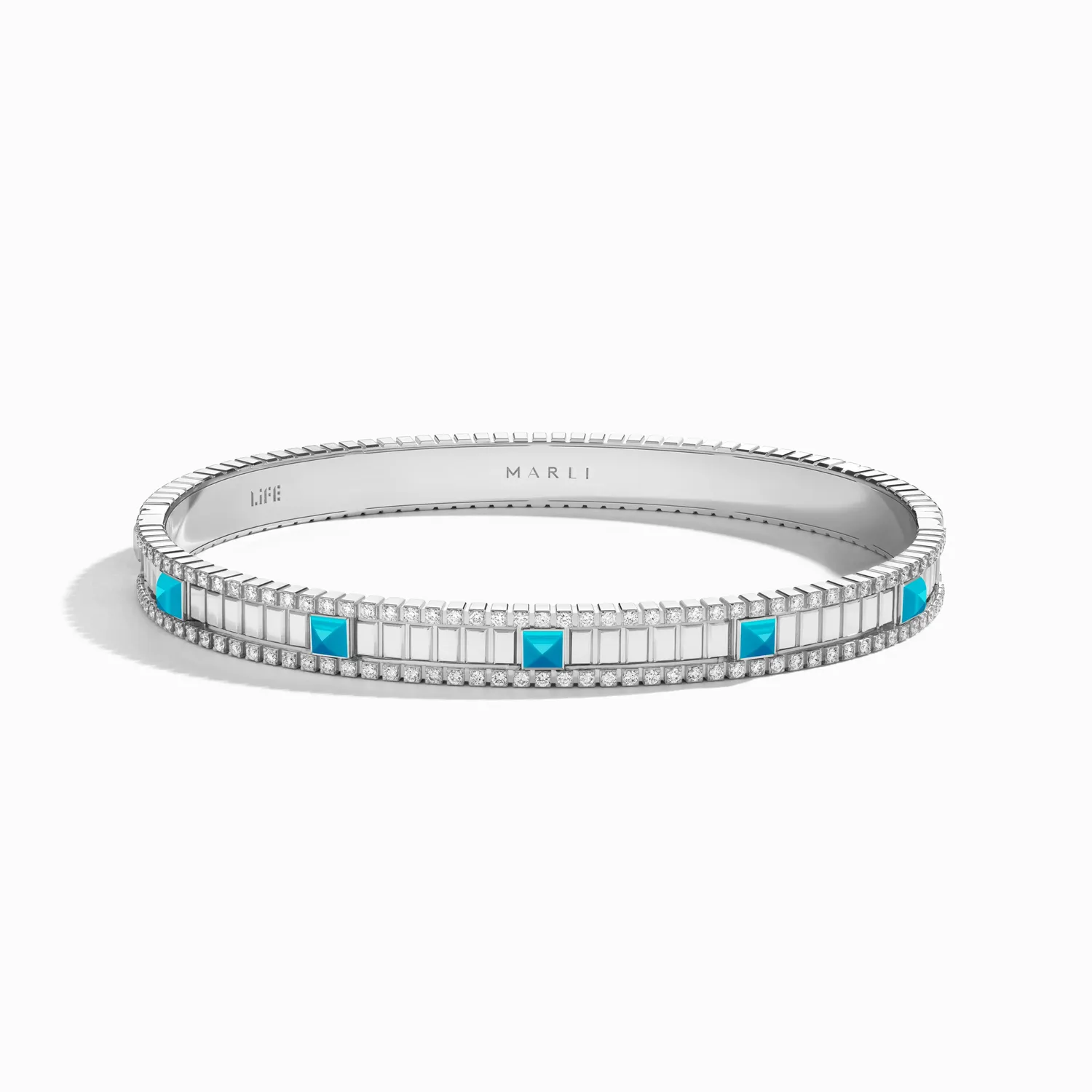 Bracelet Jonc Marli New York en Or blanc avec diamants et turquoise