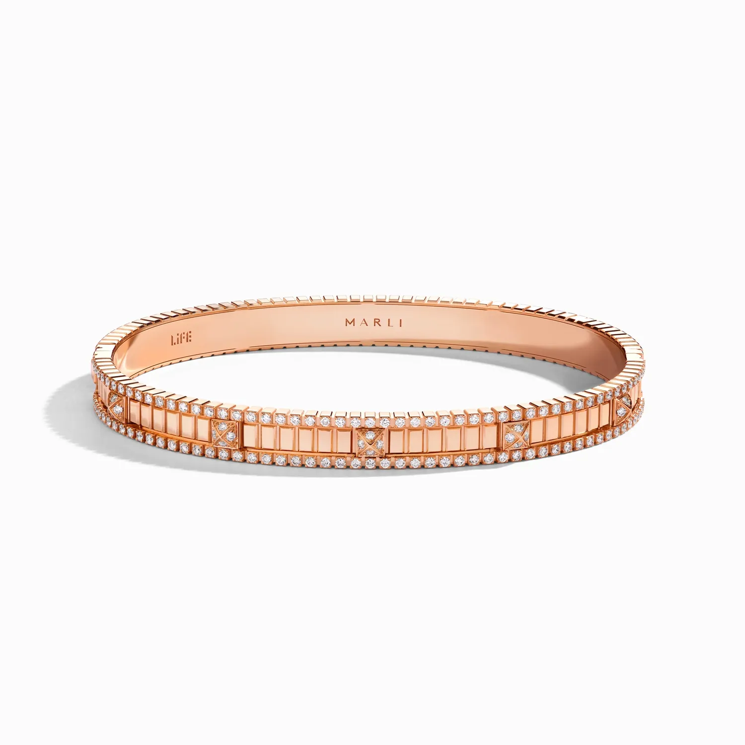 Bracelet jonc Marli New York LIFE or rose, diamants