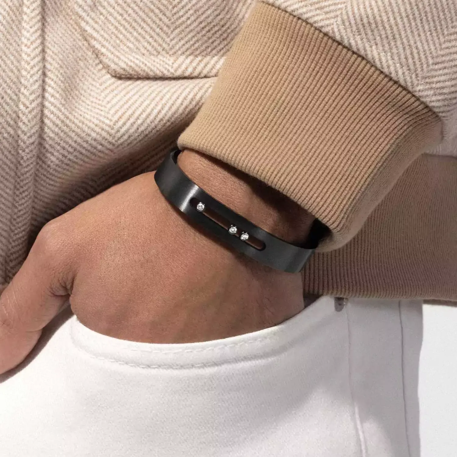 Messika Move Titanium Graphite Bangle Bracelet with Diamonds