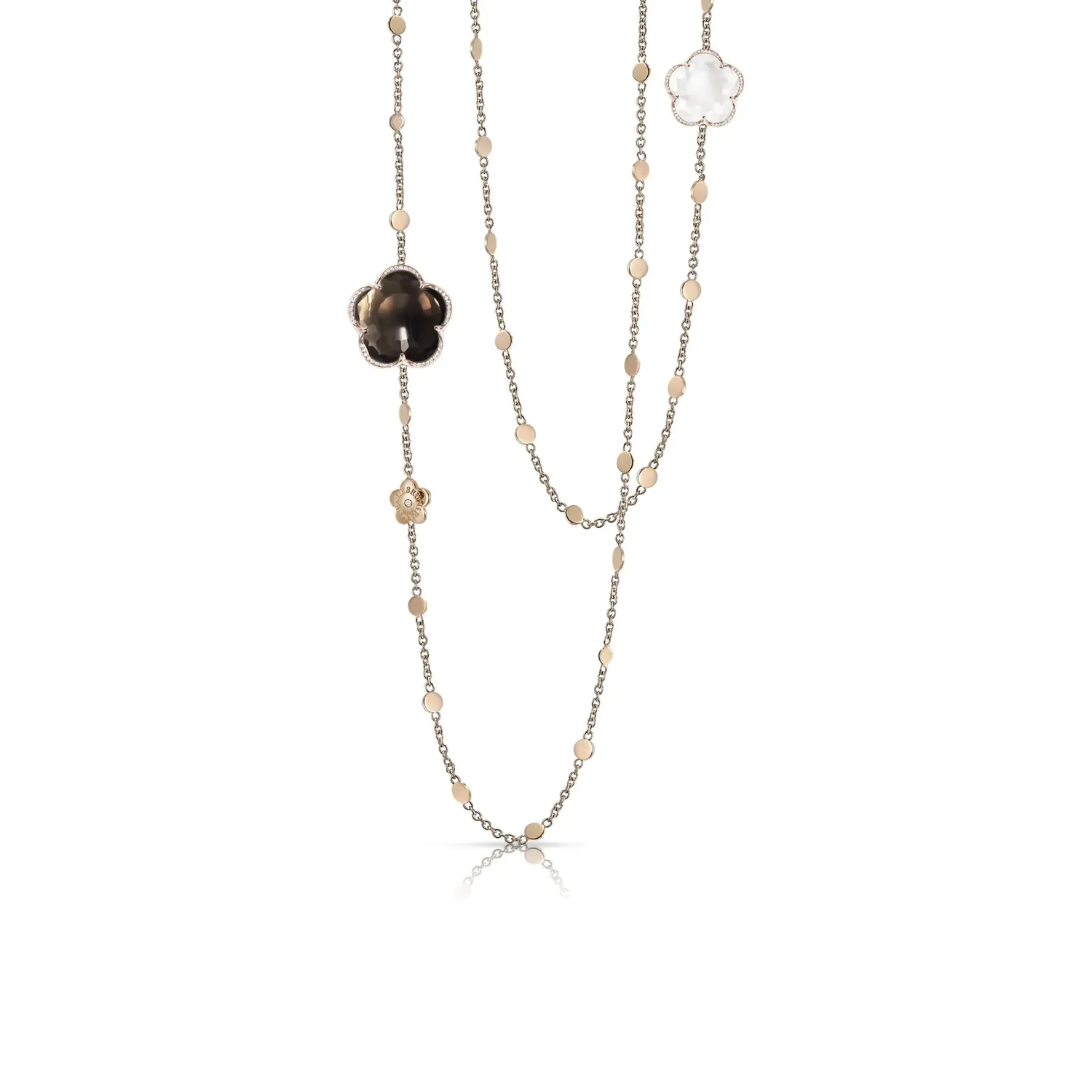 Sautoir Pasquale Bruni Bon Ton, or rose, diamants, quartz fumé, quartz laiteux