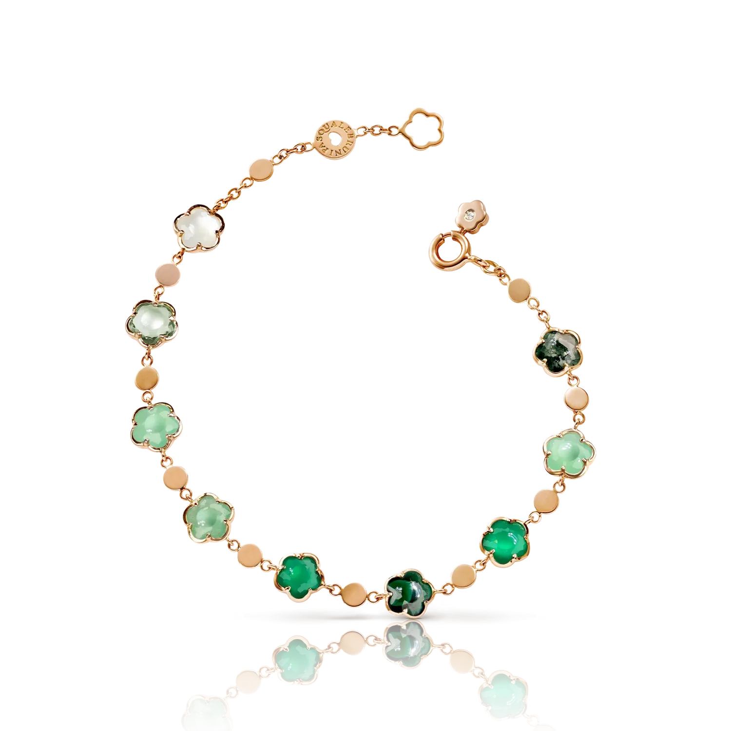 Bracelet FIGLIA DEI FIORI Agate verte, Pierre de lune blanche, Malachite, Chrysoprase, Prasiolite, Aventurine verte, Agate mousse et Diamant