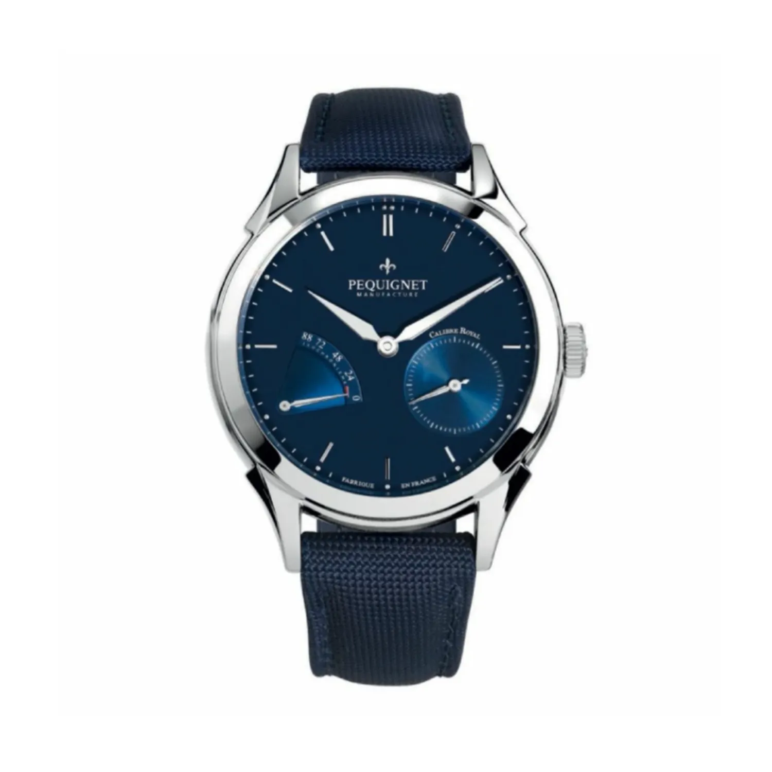 Montre ROYALE ORIGINE Réserve de Marche Bracelet Cordura bleu doublé de caoutchouc, Boucle déployante, Cadran bleu