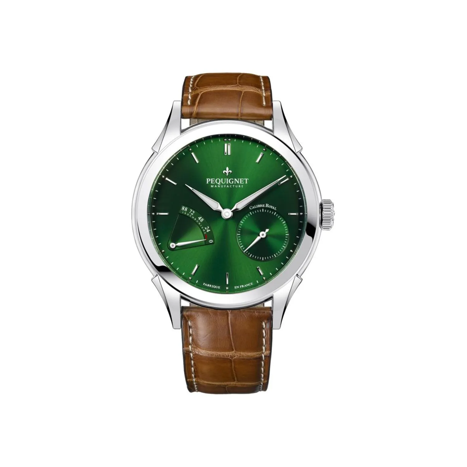 Montre RUE ROYALE 3 Aiguilles Bracelet alligator gold foncé, Boucle déployante, Cadran vert soleillé