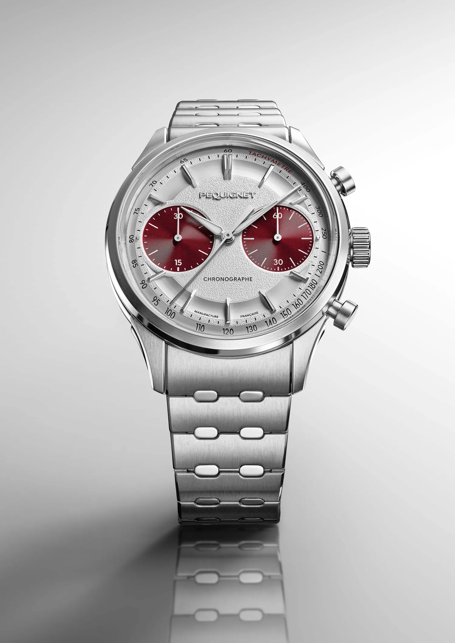 Montre ROYALE PARIS CHRONO, Bracelet cordura noir, Boucle déployante, Cadran argenté compteurs rouges