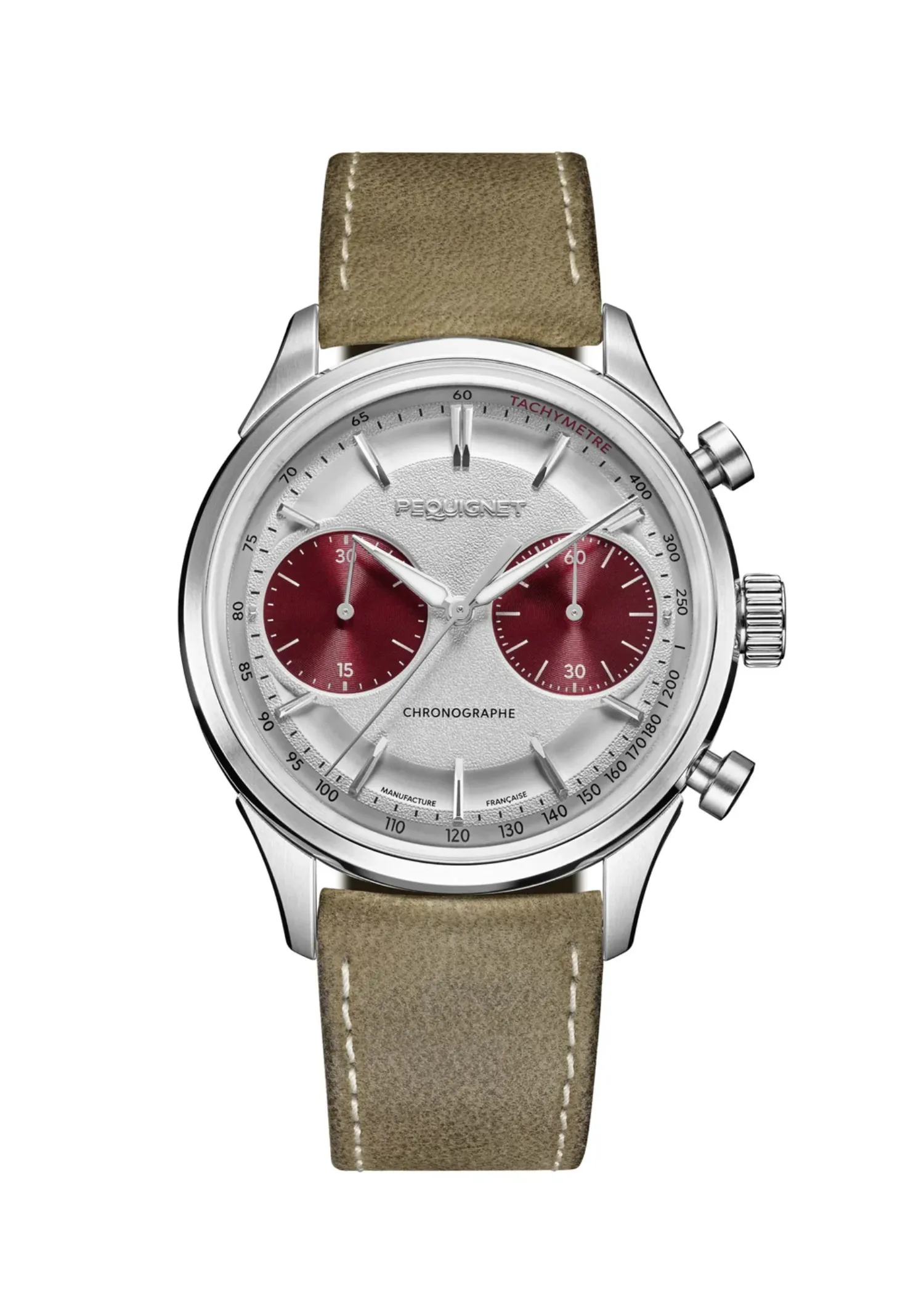 Montre ROYALE PARIS CHRONO, Bracelet cordura noir, Boucle déployante, Cadran argenté compteurs rouges