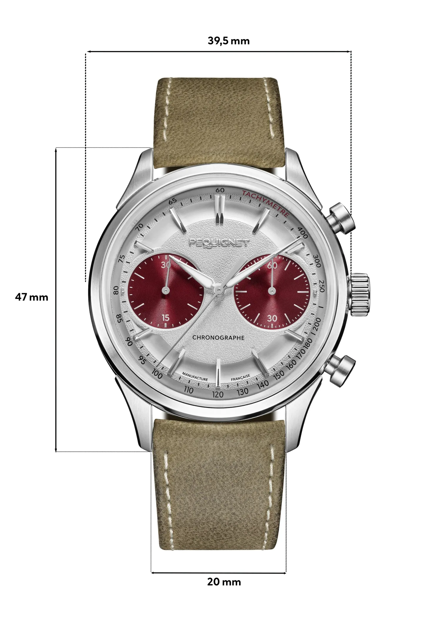 Montre ROYALE PARIS CHRONO, Bracelet cordura noir, Boucle déployante, Cadran argenté compteurs rouges