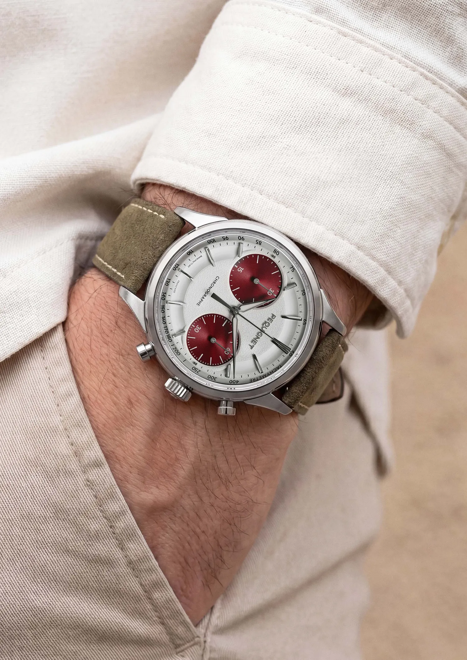Montre ROYALE PARIS CHRONO, Bracelet cordura noir, Boucle déployante, Cadran argenté compteurs rouges