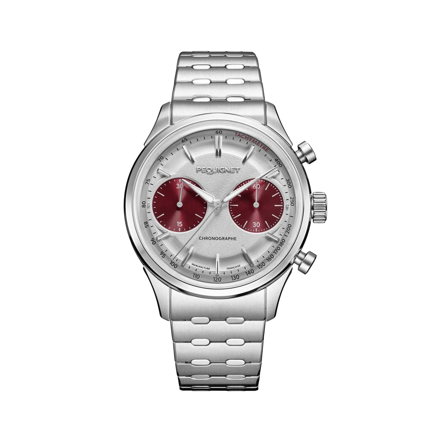 Montre ROYALE PARIS CHRONO, Bracelet cordura noir, Boucle déployante, Cadran argenté compteurs rouges