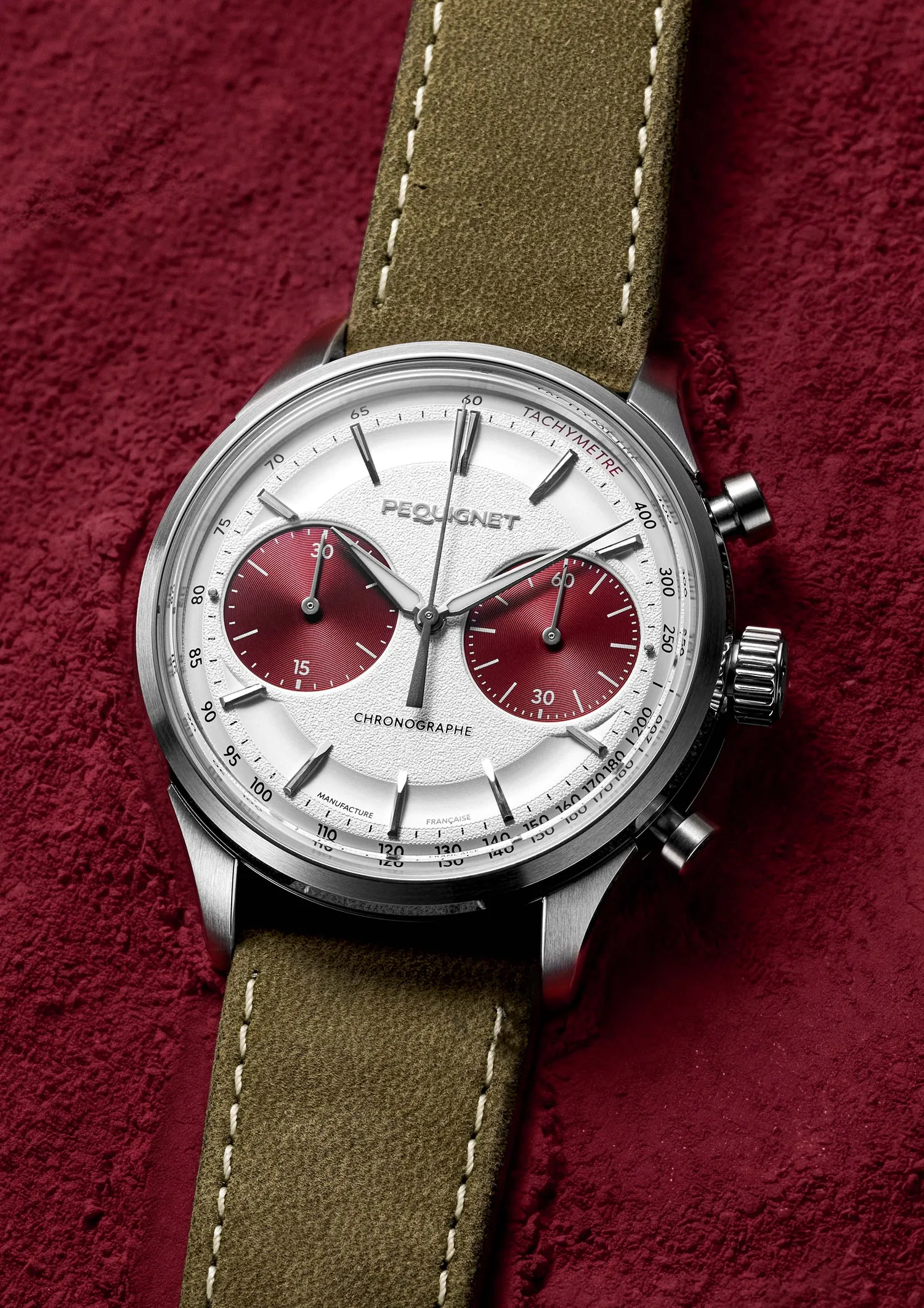 Montre ROYALE PARIS CHRONO, Bracelet cordura noir, Boucle déployante, Cadran argenté compteurs rouges