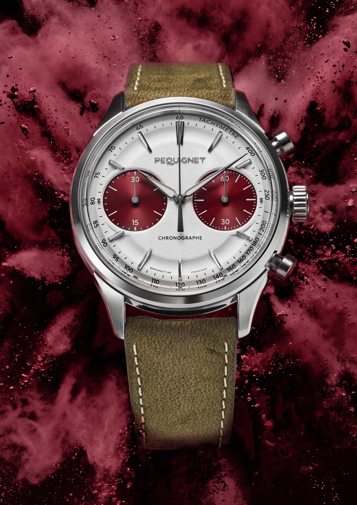 Montre ROYALE PARIS CHRONO, Bracelet cordura noir, Boucle déployante, Cadran argenté compteurs rouges